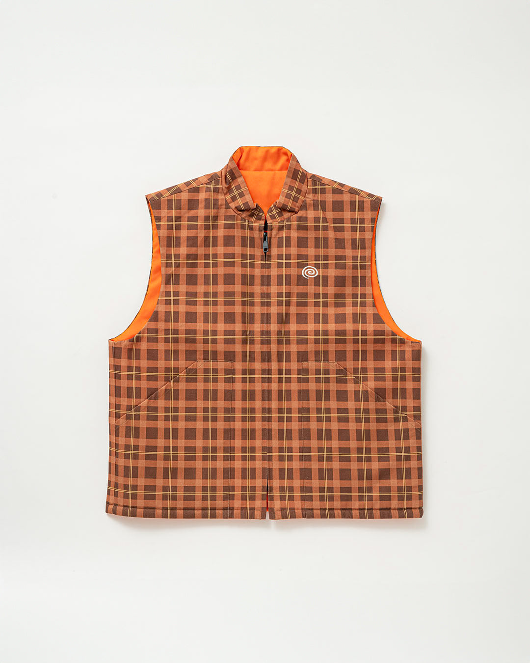 【SOL】REVERSIBLE CHECKED VEST - BROWN