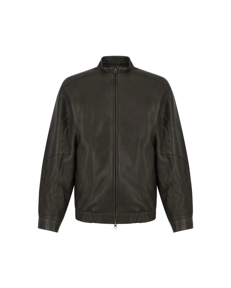 【AMOMENTO】LAMBSKIN LEATHER BLOUSON - BROWN