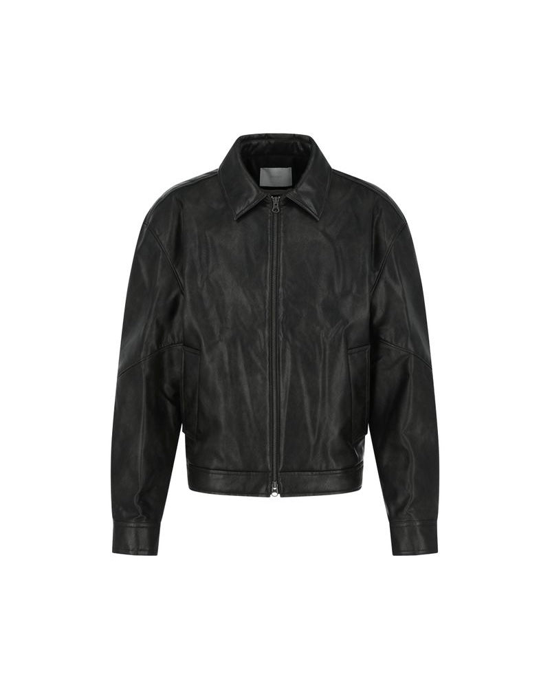 【AMOMENTO】SYNTHETIC LEATHER BLOUSON - BLACK