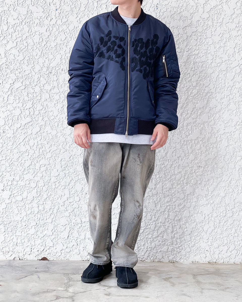 NOMA TD]HAND EMBROIDERY LEOPARD FLIGHT JACKET - NAVY – pan-kanazawa