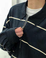 Load image into Gallery viewer, [blurhms] C/NAPP BORDER COLLARED HARF-ZIP - BLACK-BODDY×IVORY-LINE
