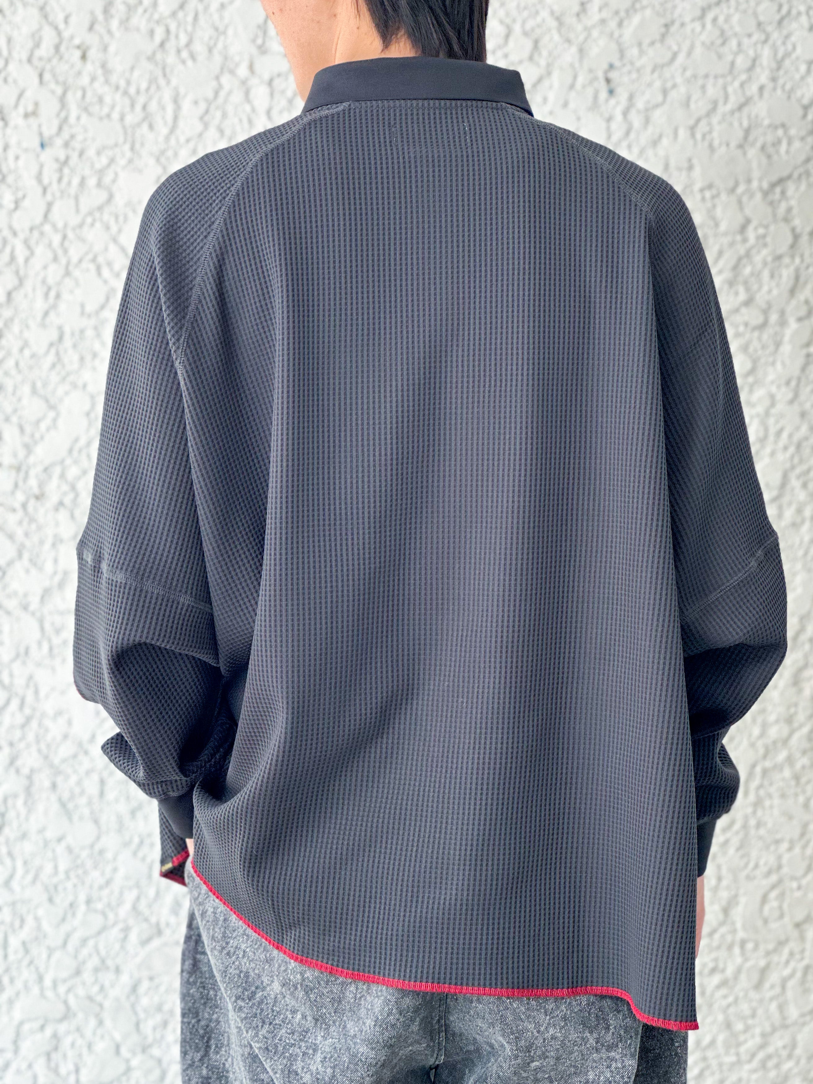 【EVISEN SKATEBOARDS】THERMAL POLO SHIRT - BLACK