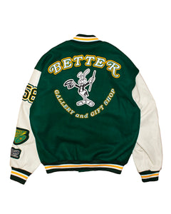 【BETTERᵀᴹ GIFT SHOP】“GALLERY AND GIFT SHOP” 2023 LEATHER VARSITY JACKET - GREEN