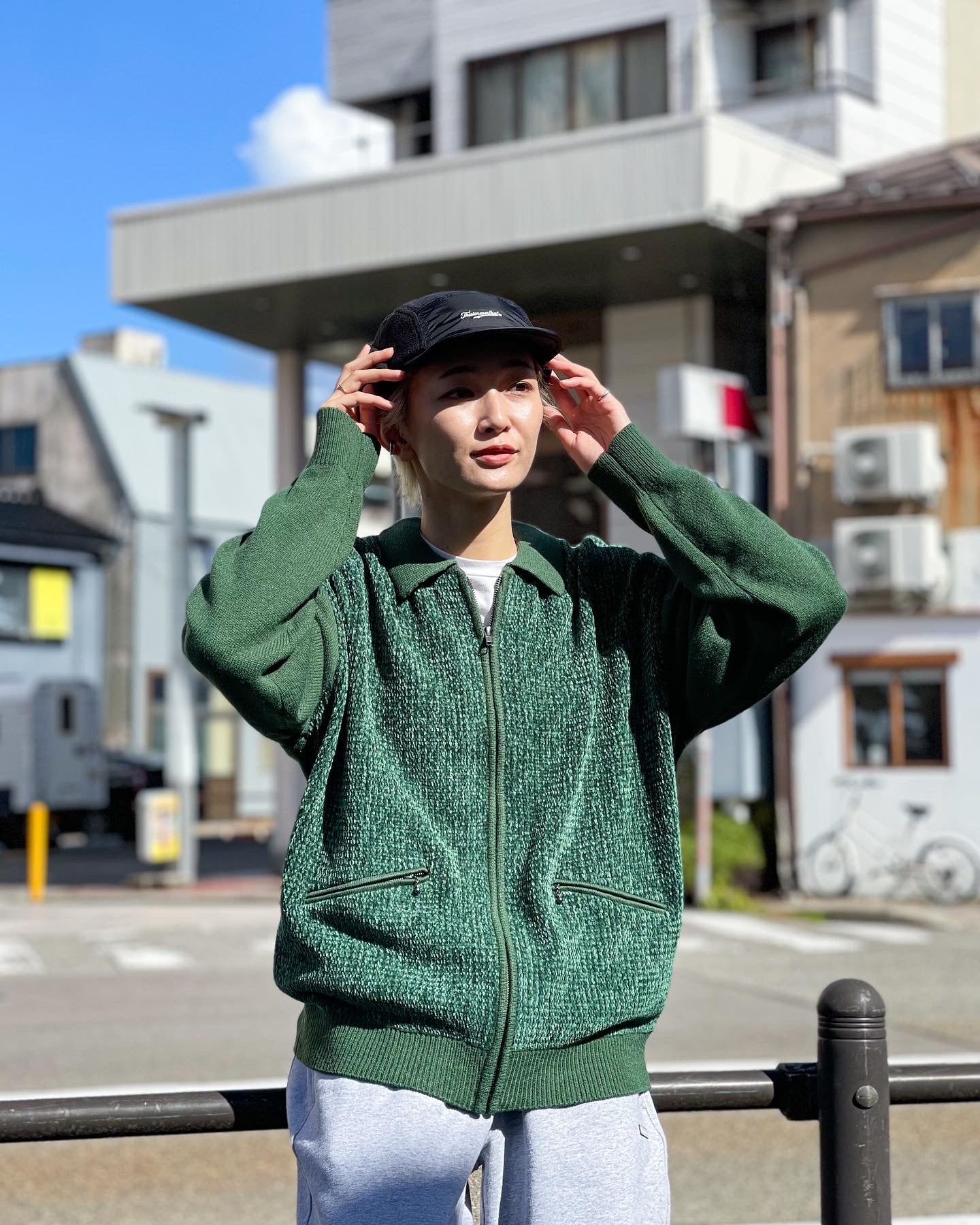 【THISISNEVERTHAT】VELVET KNIT ZIP POLO - GREEN