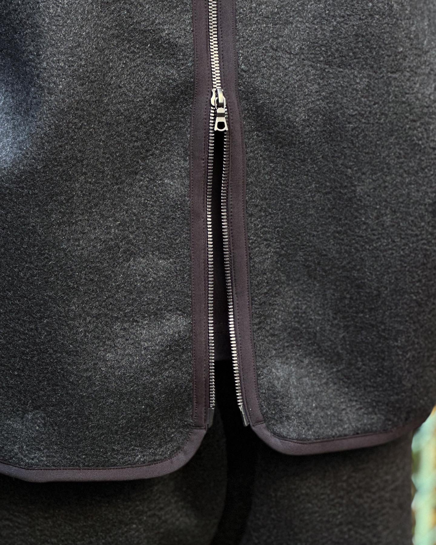 【blurhms】PE/SILK FLEECE ZIP JACKET - HEATHE BLACK