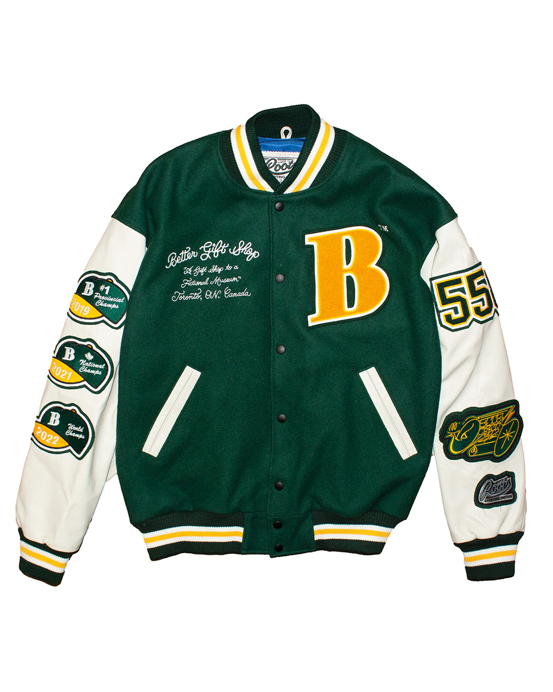 【BETTERᵀᴹ GIFT SHOP】“GALLERY AND GIFT SHOP” 2023 LEATHER VARSITY JACKET - GREEN