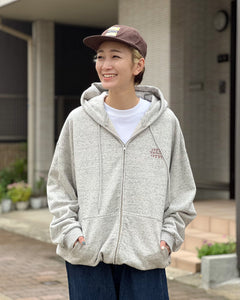 [CITY COUNTRY CITY] EMBROIDERED LOGO ZIP UP COTTON HOODIE - AH GRAY