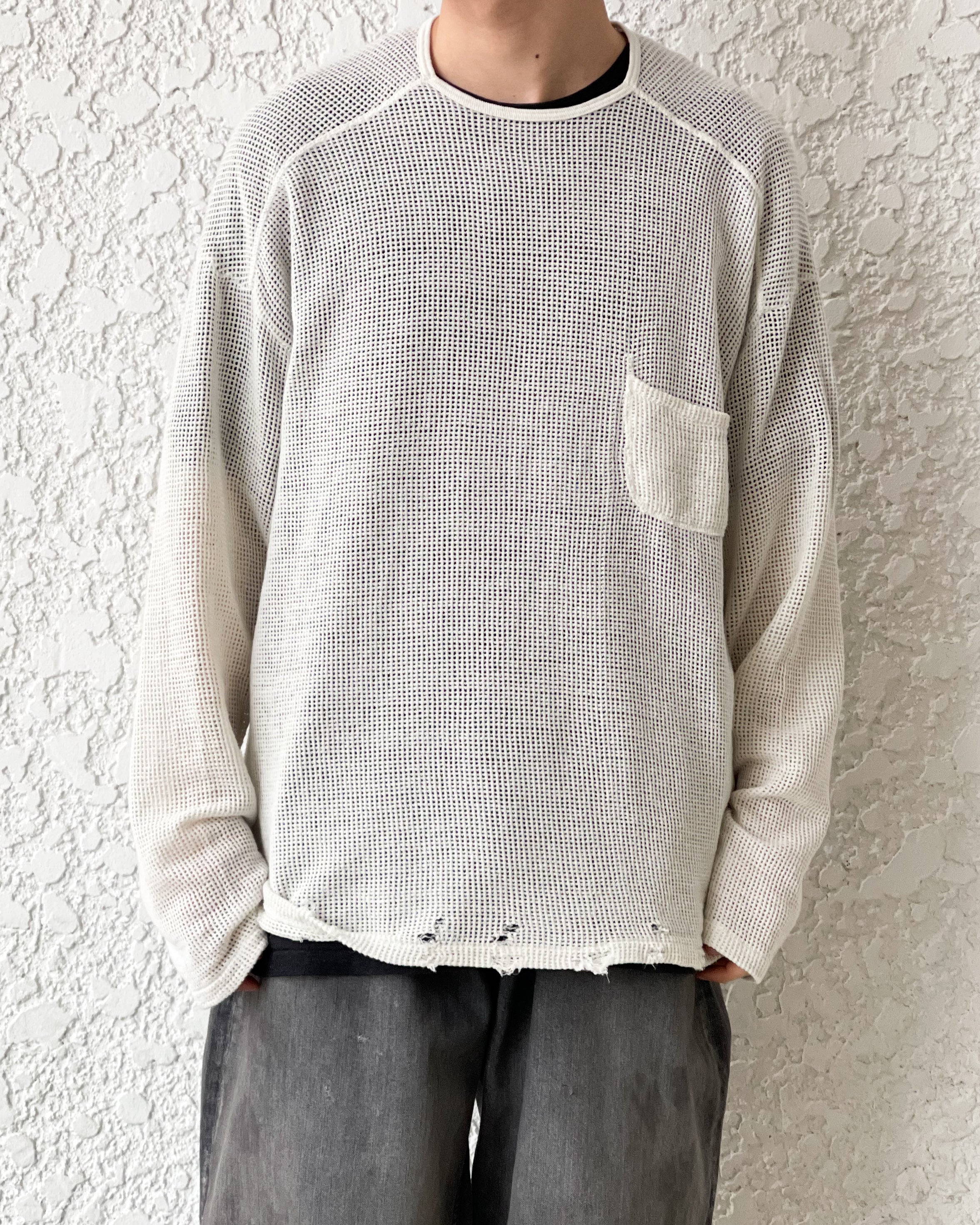 ANCELLM】MARBLING MESH LS T-SHIRT - WHITE