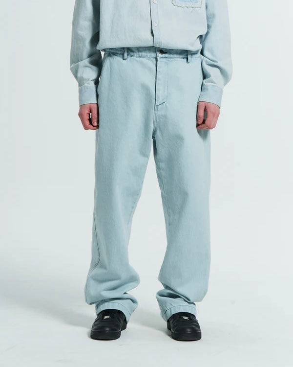 【PLASTICPRODUCT】MPA CALF LOGO DENIM PANTS - LIGHT BLUE