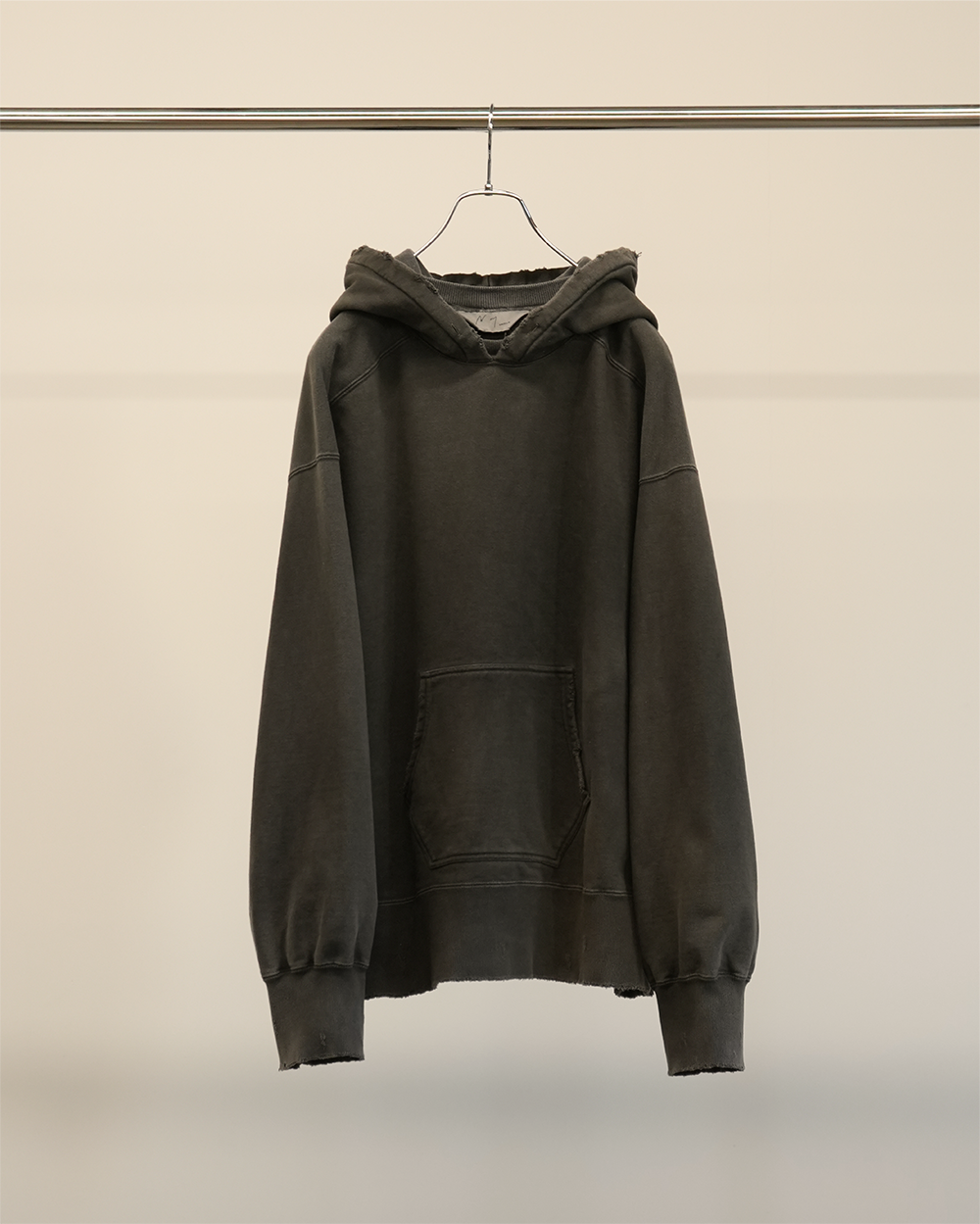 【ANCELLM】DYED DAMAGE HOODIE - BLACK