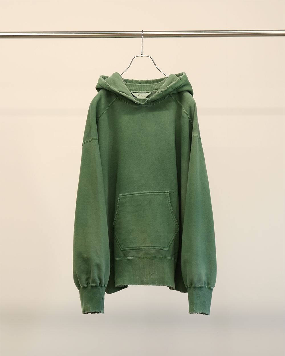 【ANCELLM】DYED DAMAGE HOODIE - GREEN