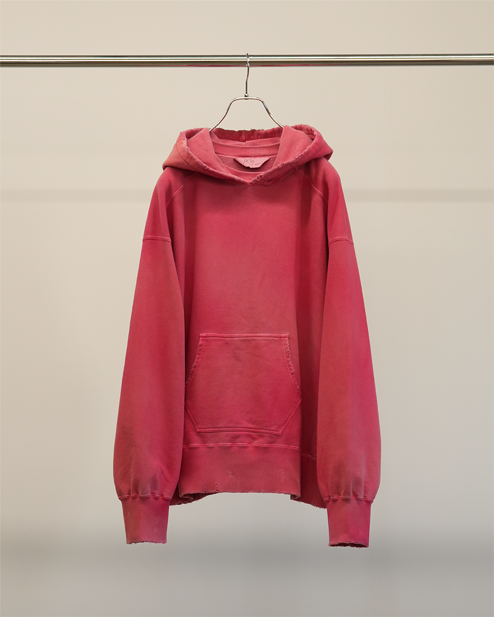 [ANCELLM]DYED DAMAGE HOODIE - RED