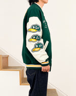 Load image into Gallery viewer, [BETTERᵀᴹ GIFT SHOP] “GALLERY AND GIFT SHOP” 2023 LEATHER VARSITY JACKET - GREEN
