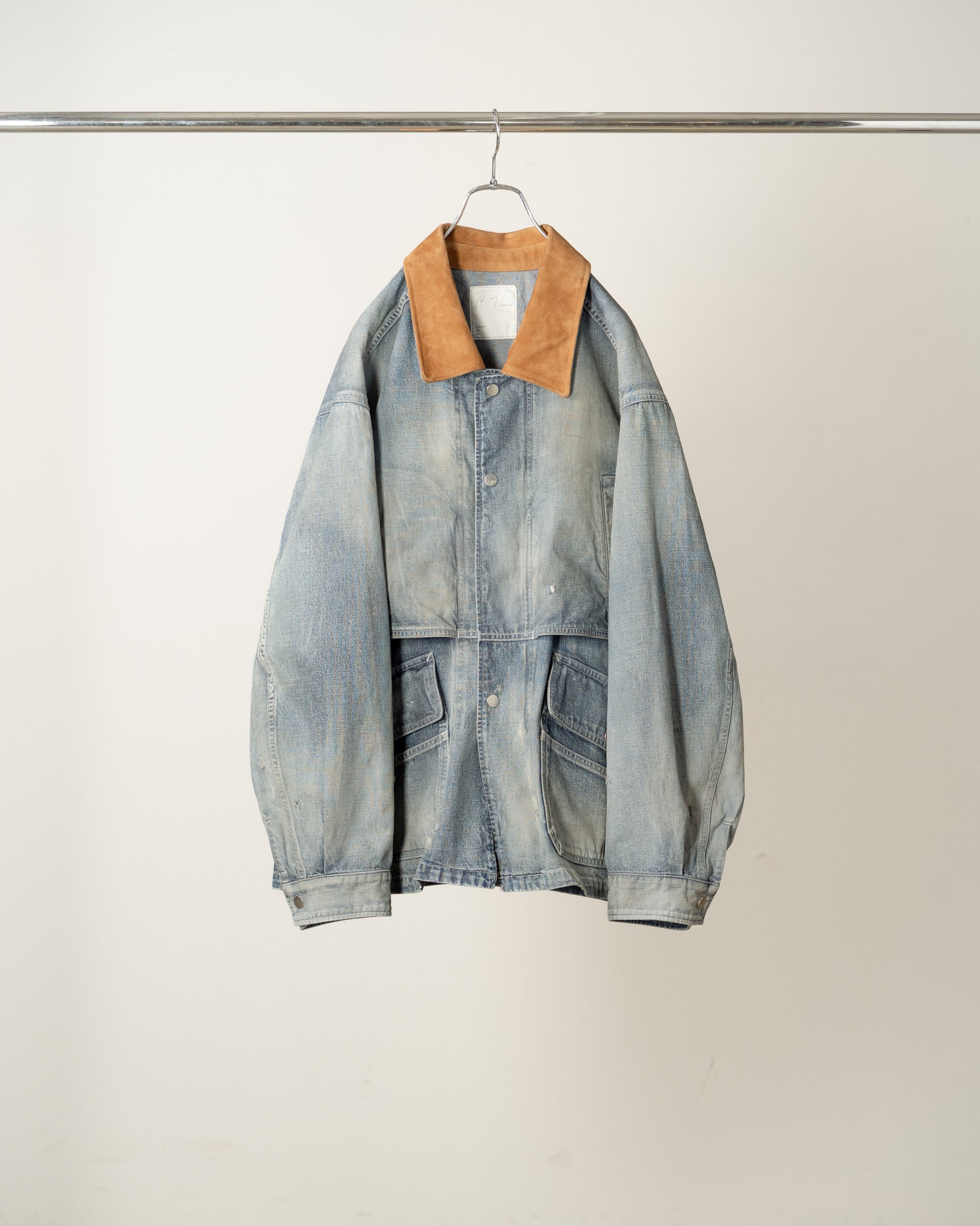 【ANCELLM】AGING DENIM HALF JACKET - INDIGO