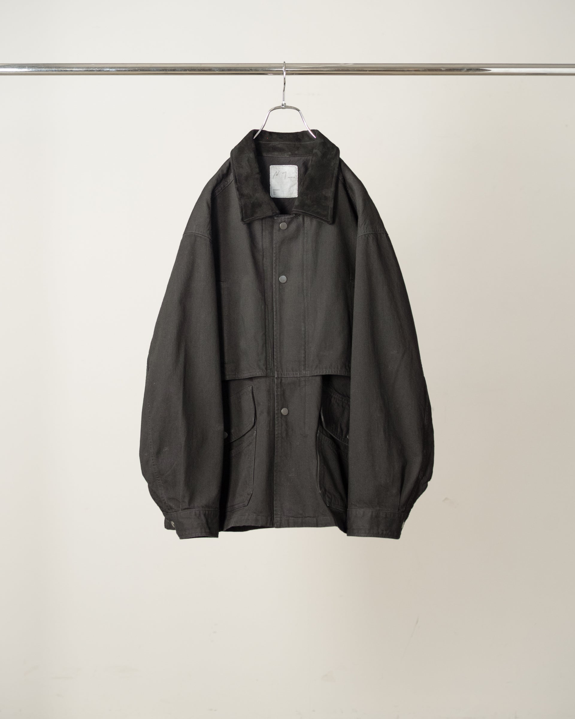 【ANCELLM】AGING DENIM HALF JACKET - BLACK