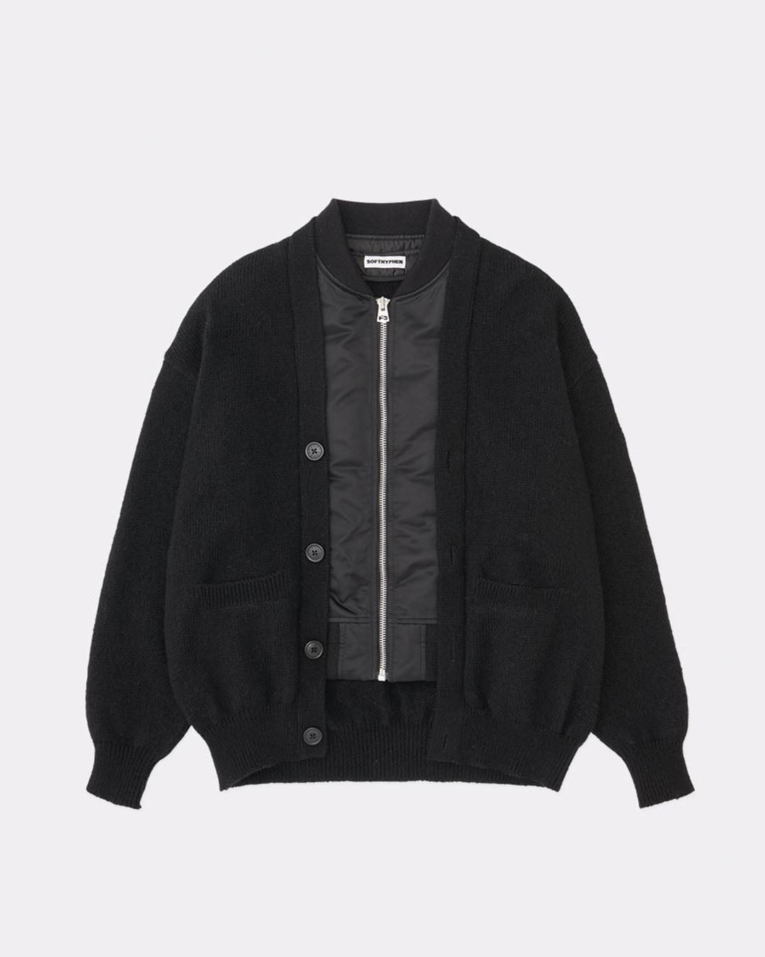 【SOFTHYPHEN】MA-1 MIX CARDIGAN - BLACK