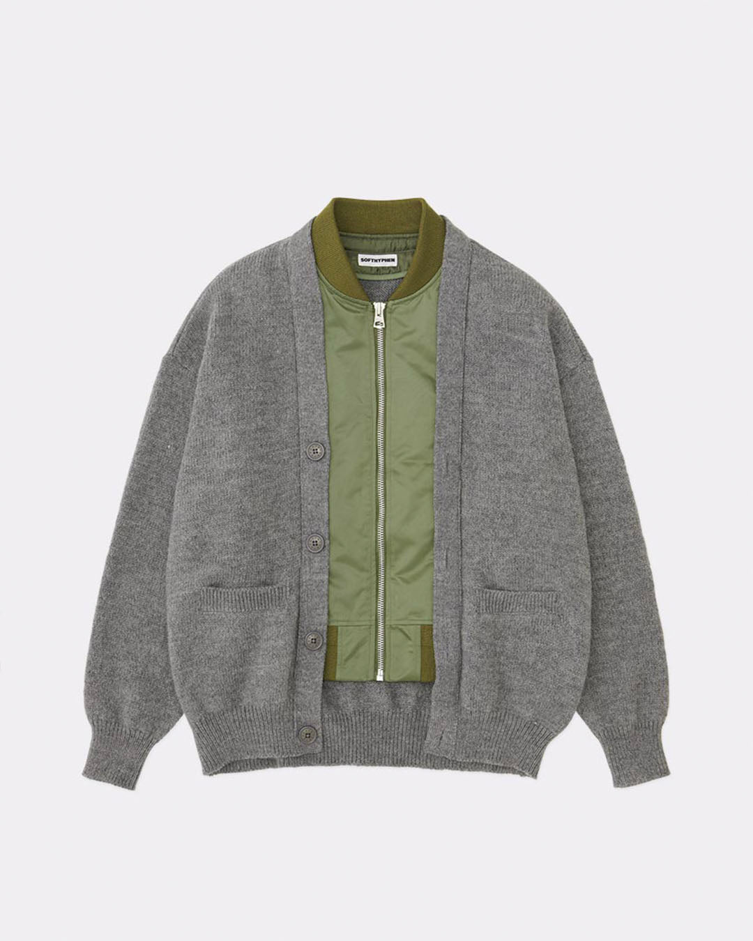 【SOFTHYPHEN】MA-1 MIX CARDIGAN - GRAY