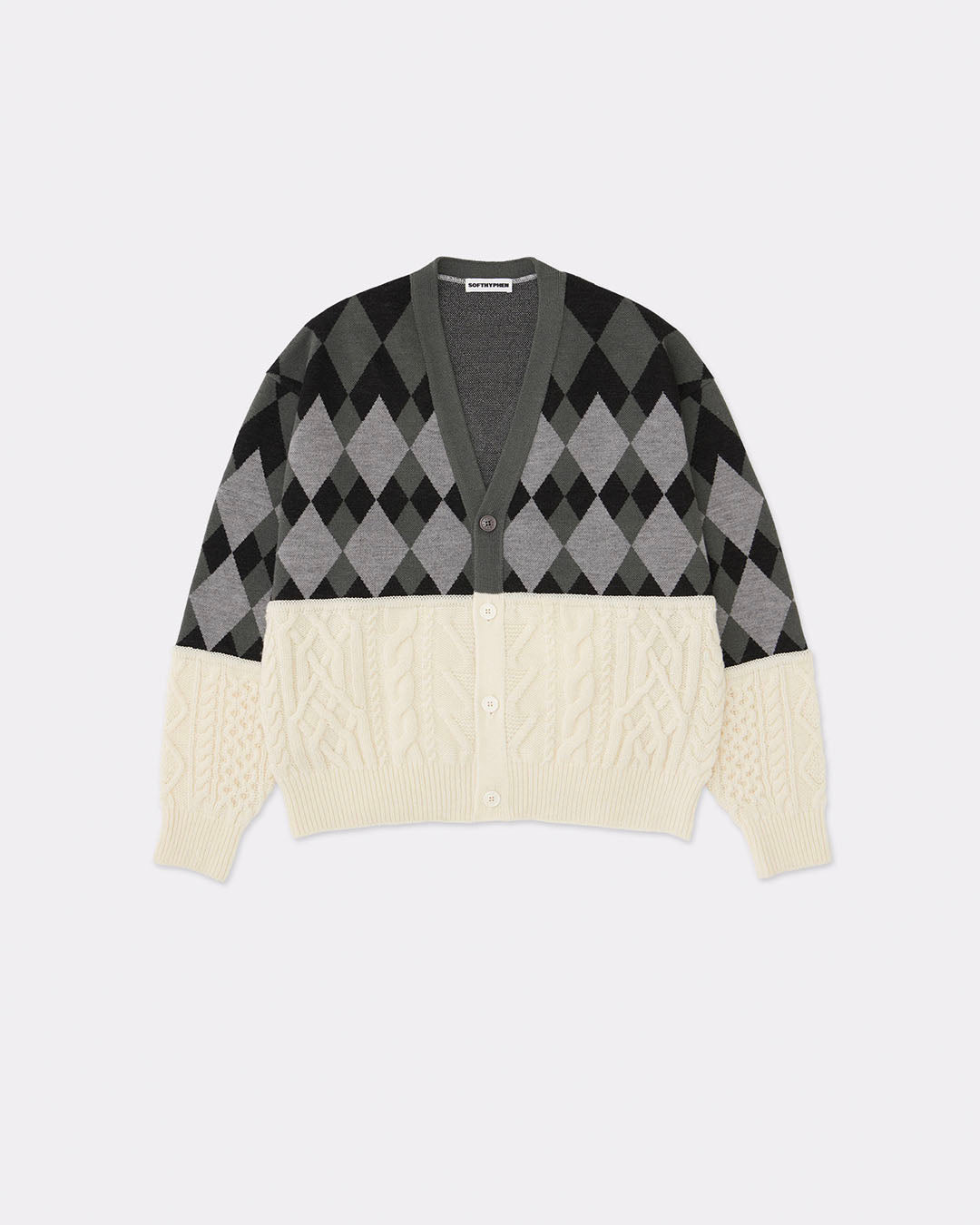 【SOFTHYPHEN】ARGYLE JACQUARD × CABLE KNIT CARDIGAN - MIX