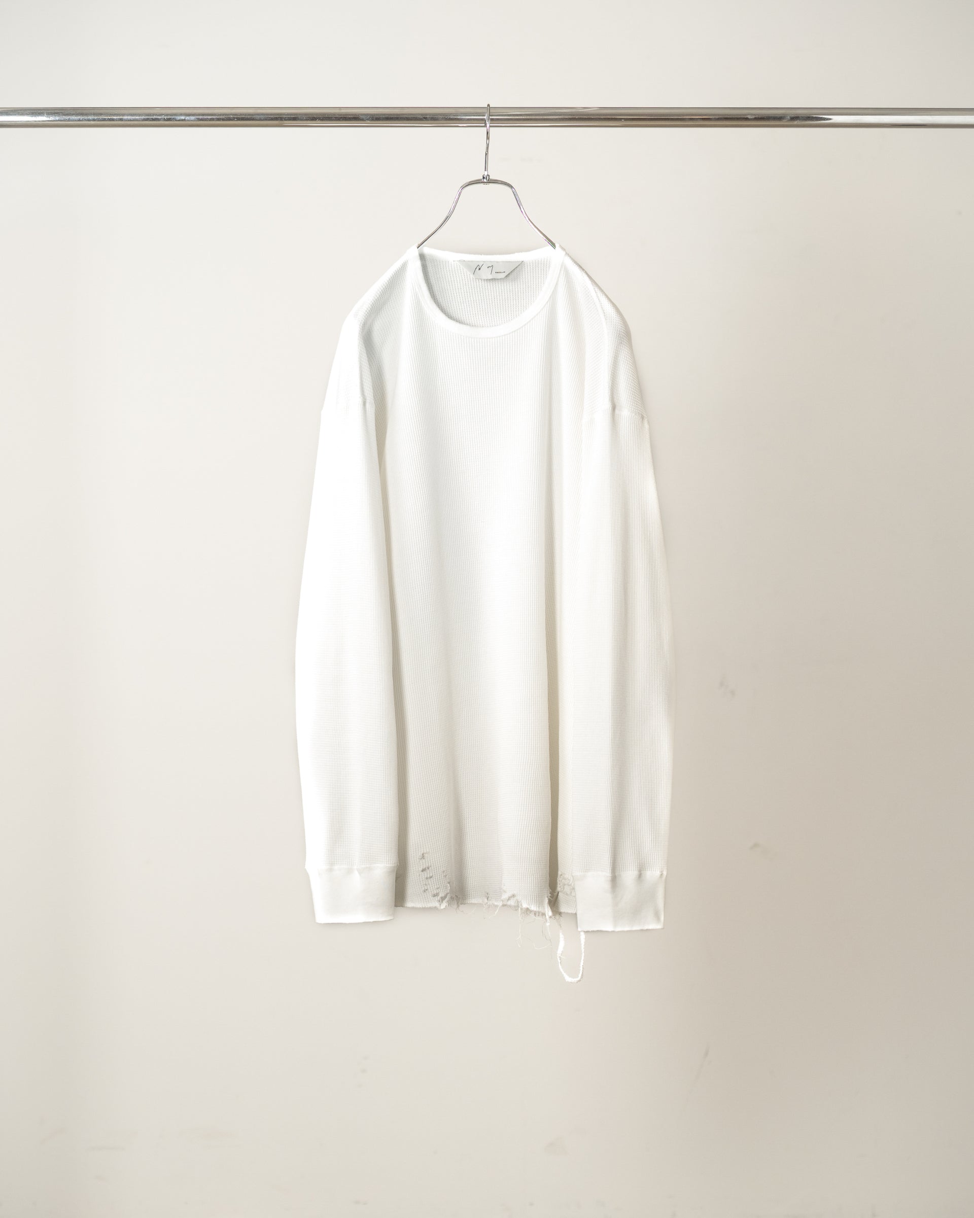 【ANCELLM】DAMAGE WAFFLE CREW LS - WHITE
