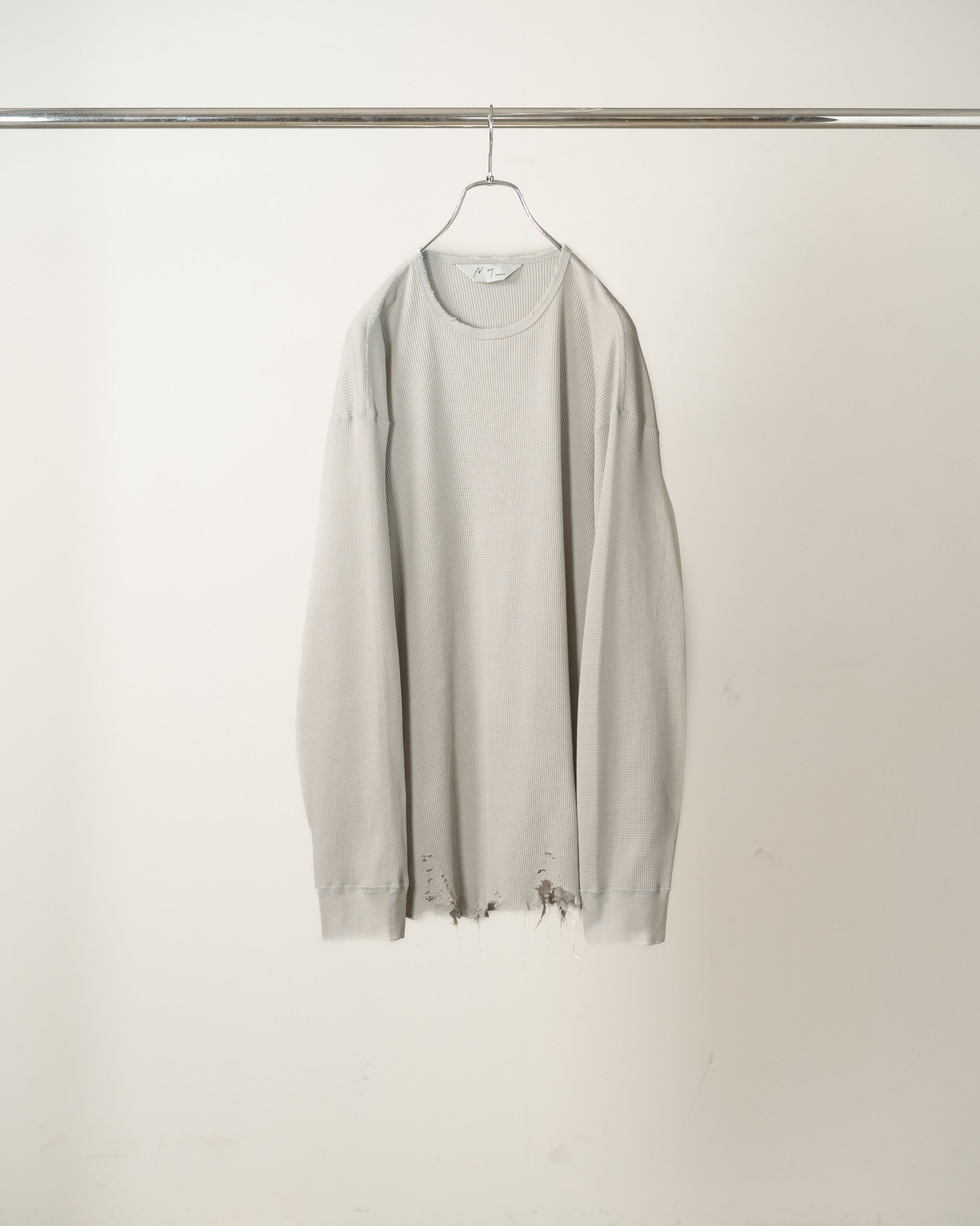 【ANCELLM】DAMAGE WAFFLE CREW LS - GREIGE