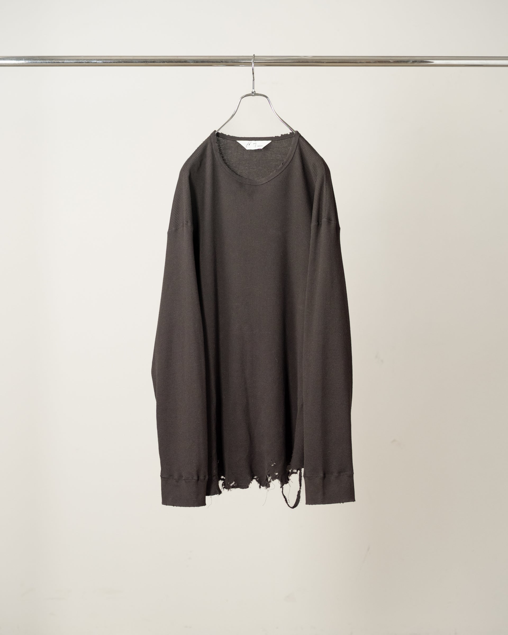【ANCELLM】DAMAGE WAFFLE CREW LS - D.BROWN