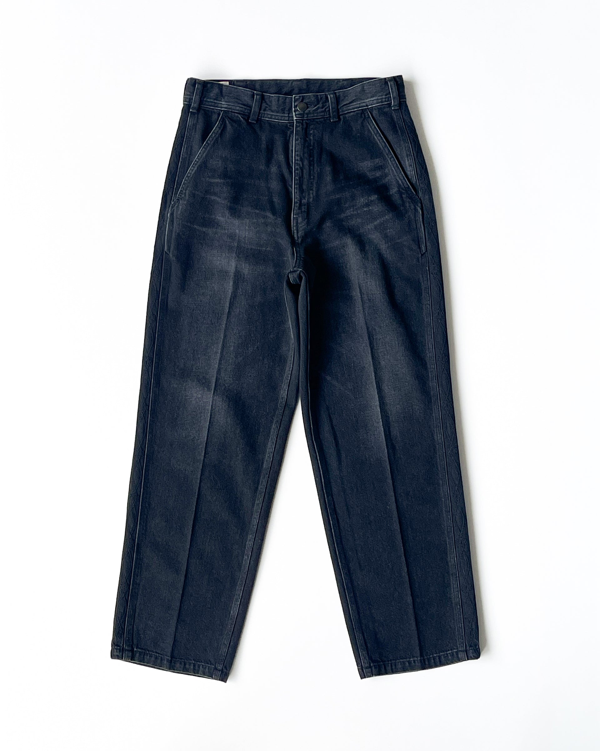 [SARTO] DENIM EMBROIDERY SIDE PANEL TROUSERS - BLACK