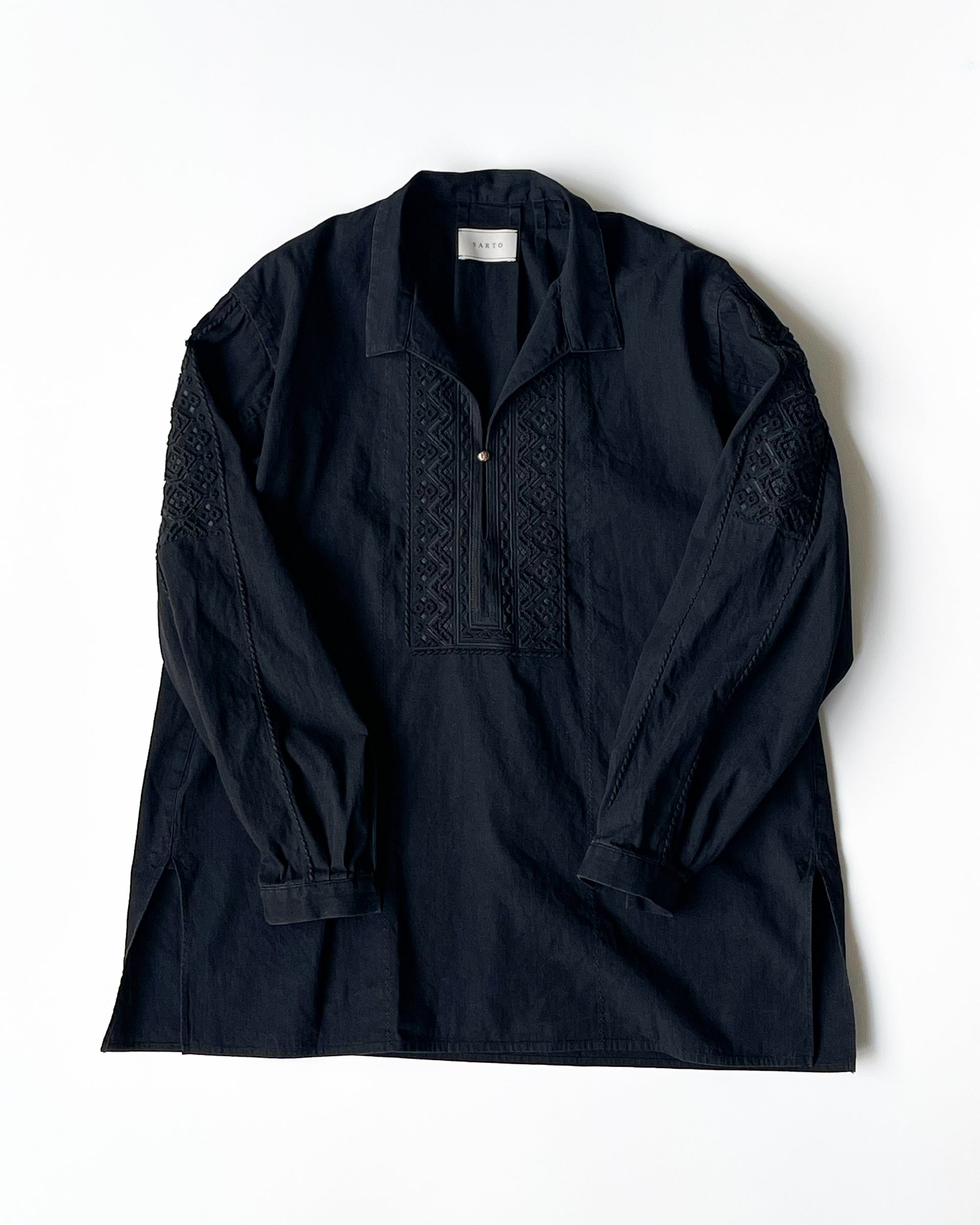 【SARTO】COTTON CHAMBRAY EMBROIDERY SKIPPER SHIRT - BLACK