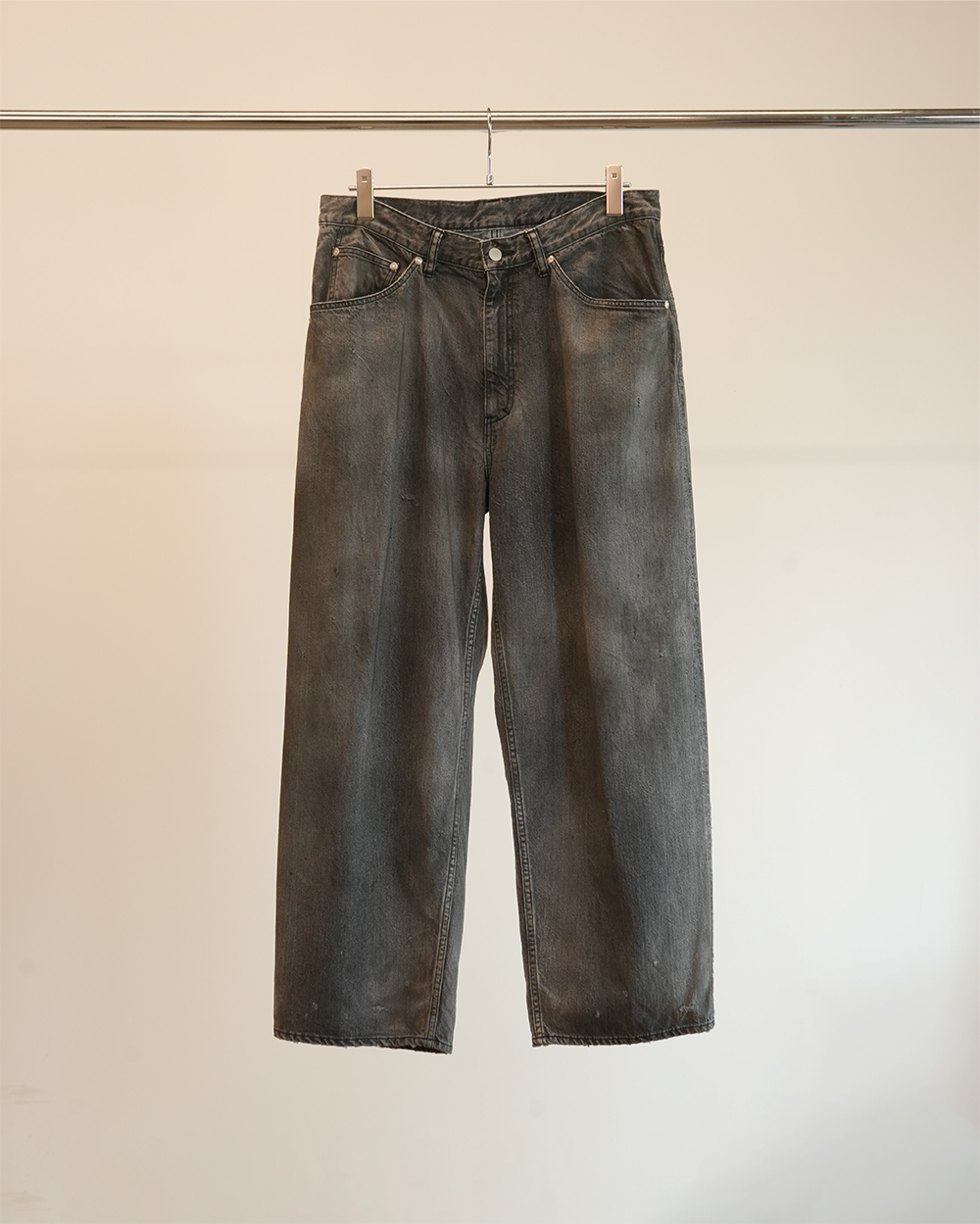 [ANCELLM] AGING STRAIGHT 5P DENIM PANTS - BLACK