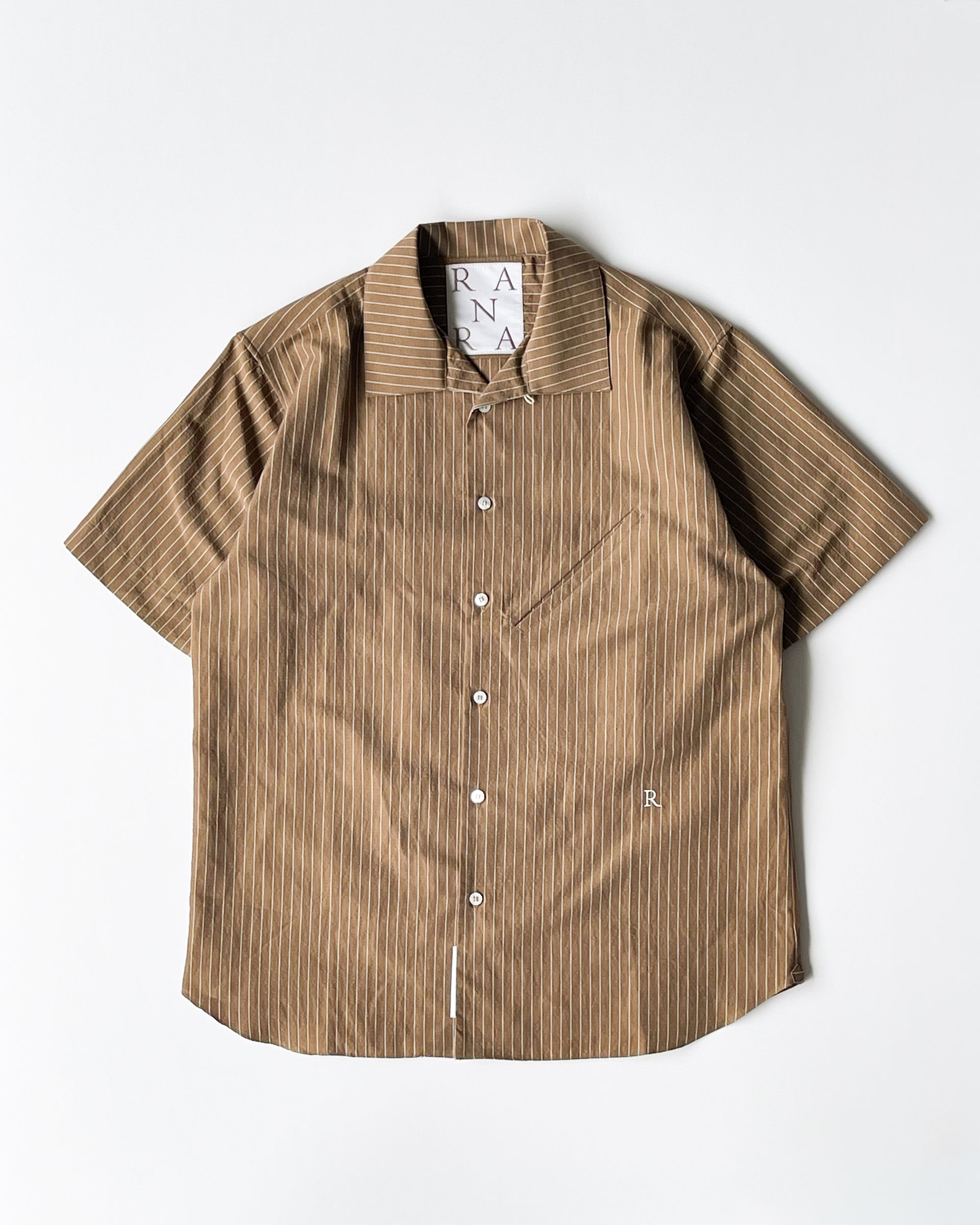【RANRA】SUN STRIPY COTTON LINEN SS SHIRT - ROASTED RUSSET/ECRU