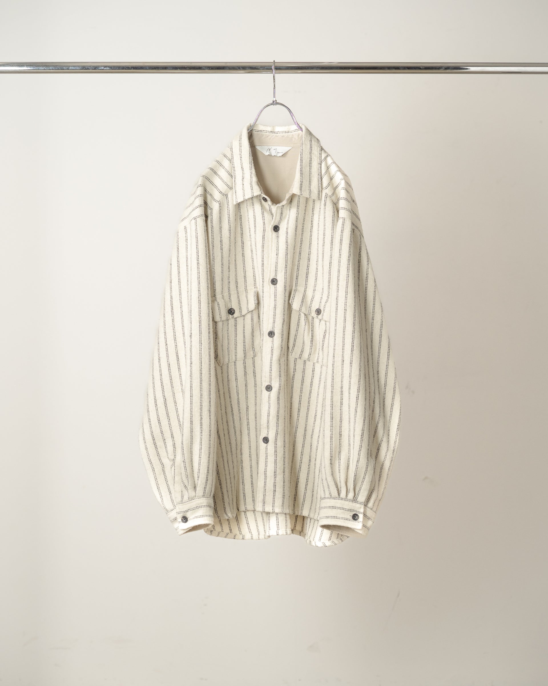 【ANCELLM】STRIPE BOXY WORK SHIRT - IVORY