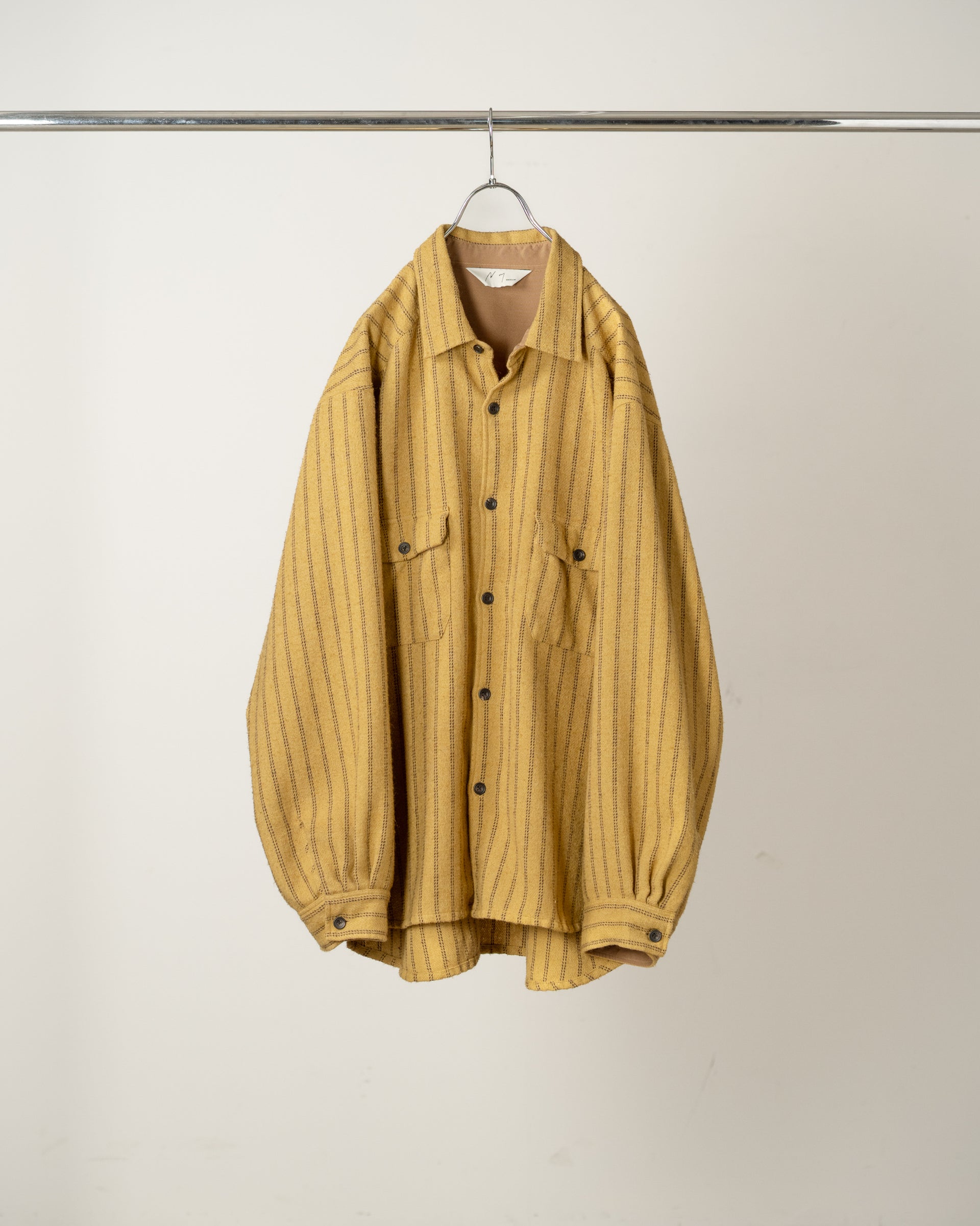 【ANCELLM】STRIPE BOXY WORK SHIRT - MUSTARD