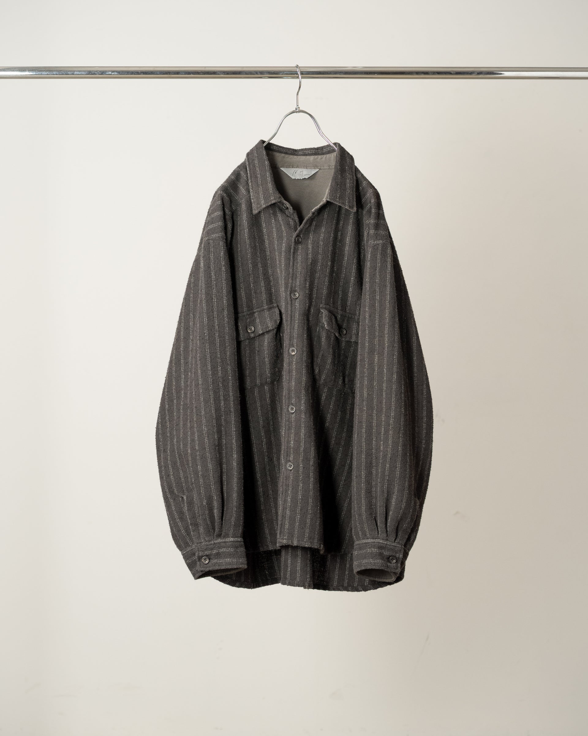 【ANCELLM】STRIPE BOXY WORK SHIRT - BLACK