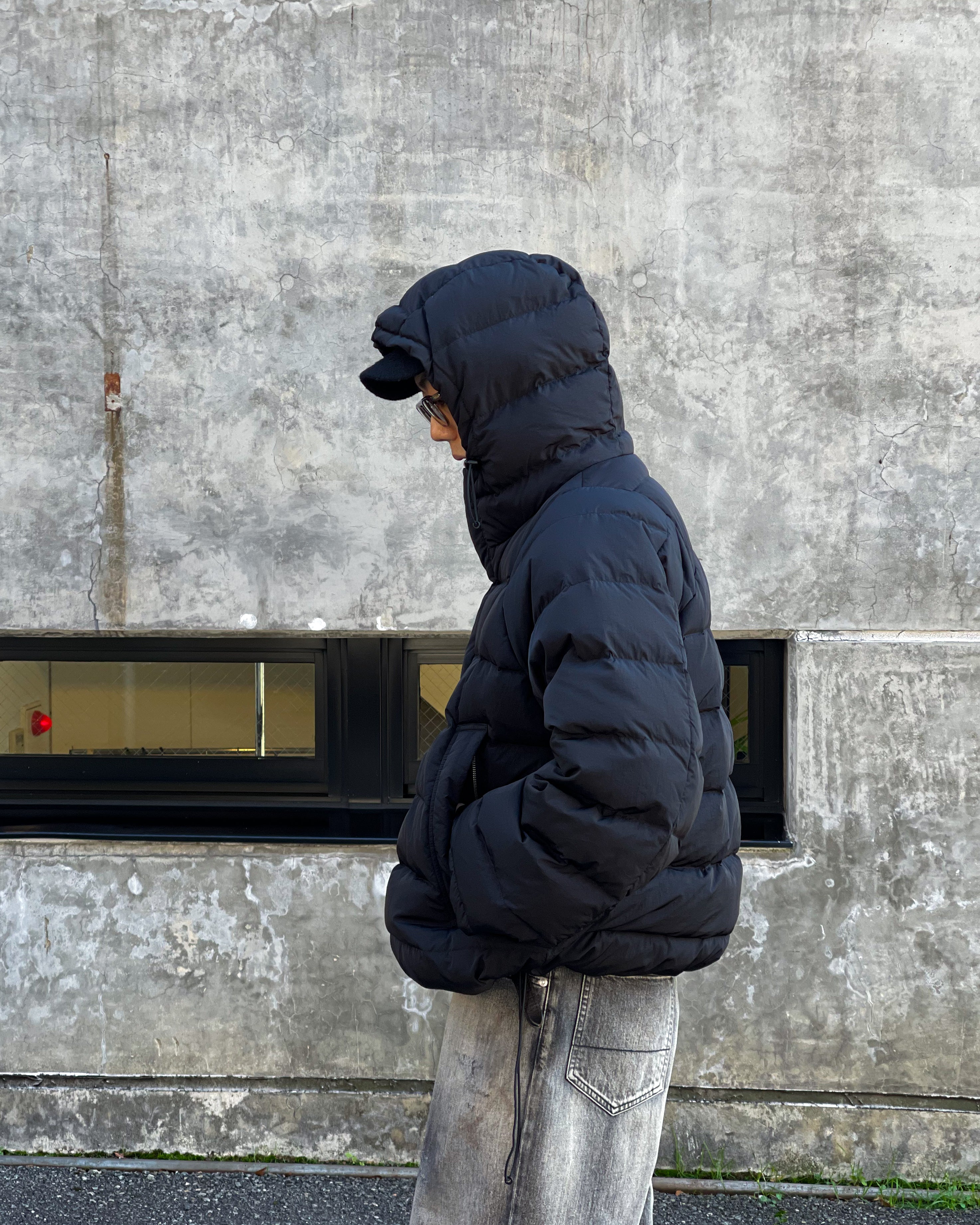 WANNA FOUNDATION】NYLON ANORAK DOWN JACKET - BLACK