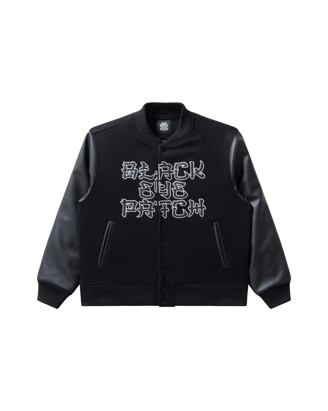 【BLACKEYEPATCH】KANJI LOGO HWC LABEL VARSITY JACKET - BLACK