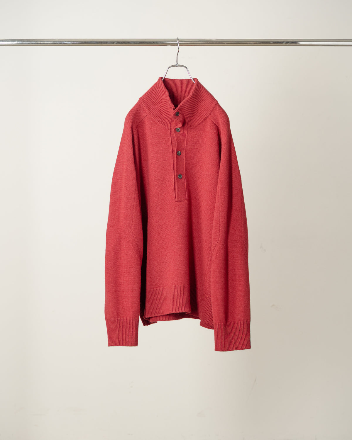 【ANCELLM】BUTTON-FRONT KNIT BLOUSON - RED