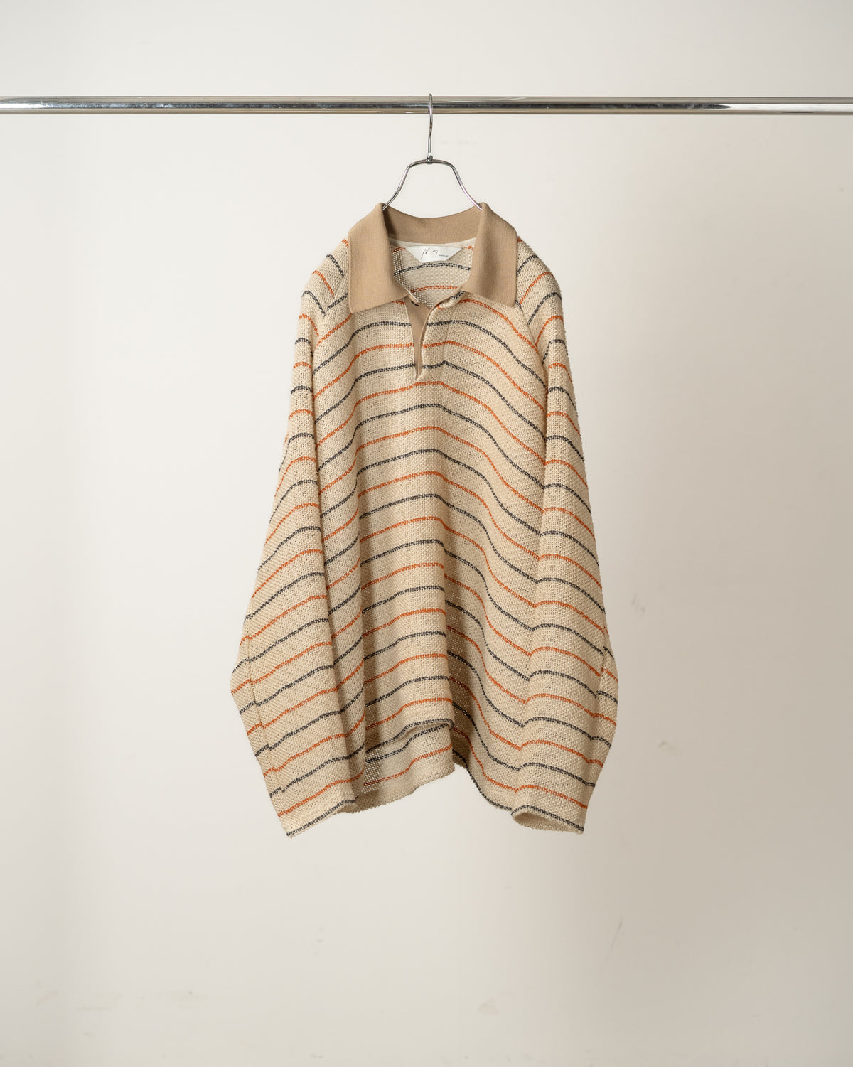 【ANCELLM】CUT BORDER SKIPPER SHIRT - BEIGE