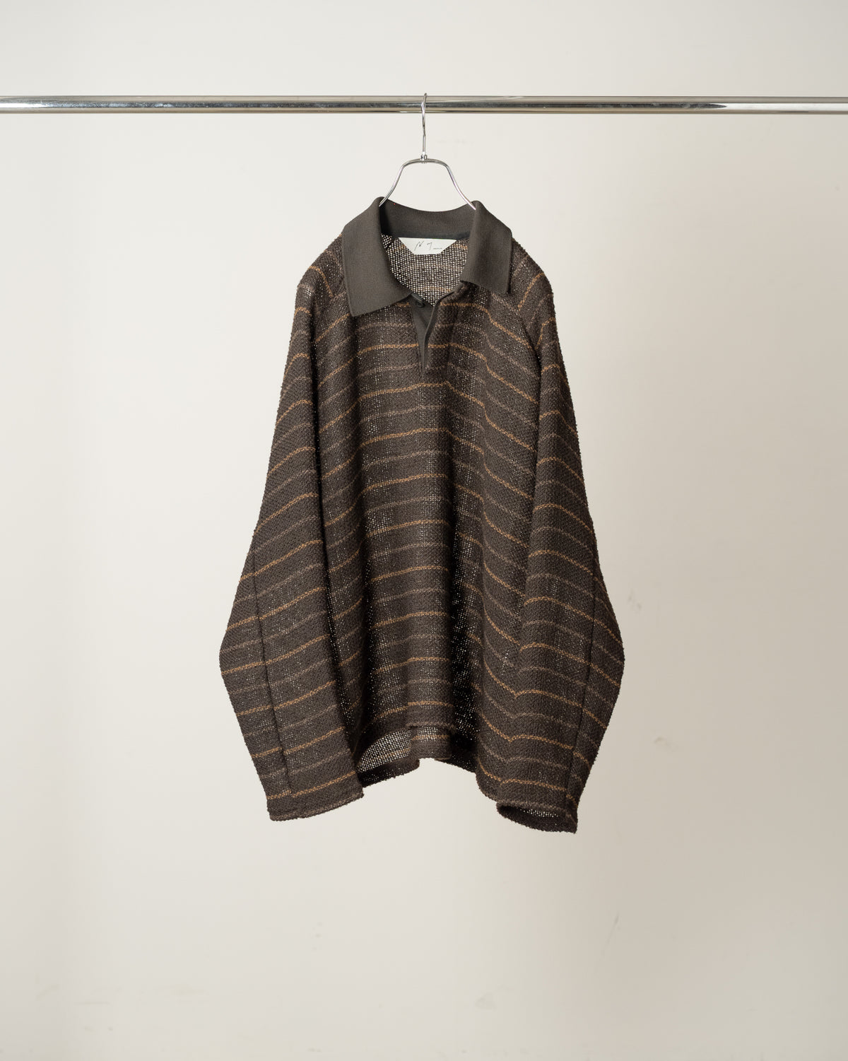 【ANCELLM】CUT BORDER SKIPPER SHIRT - BLACK