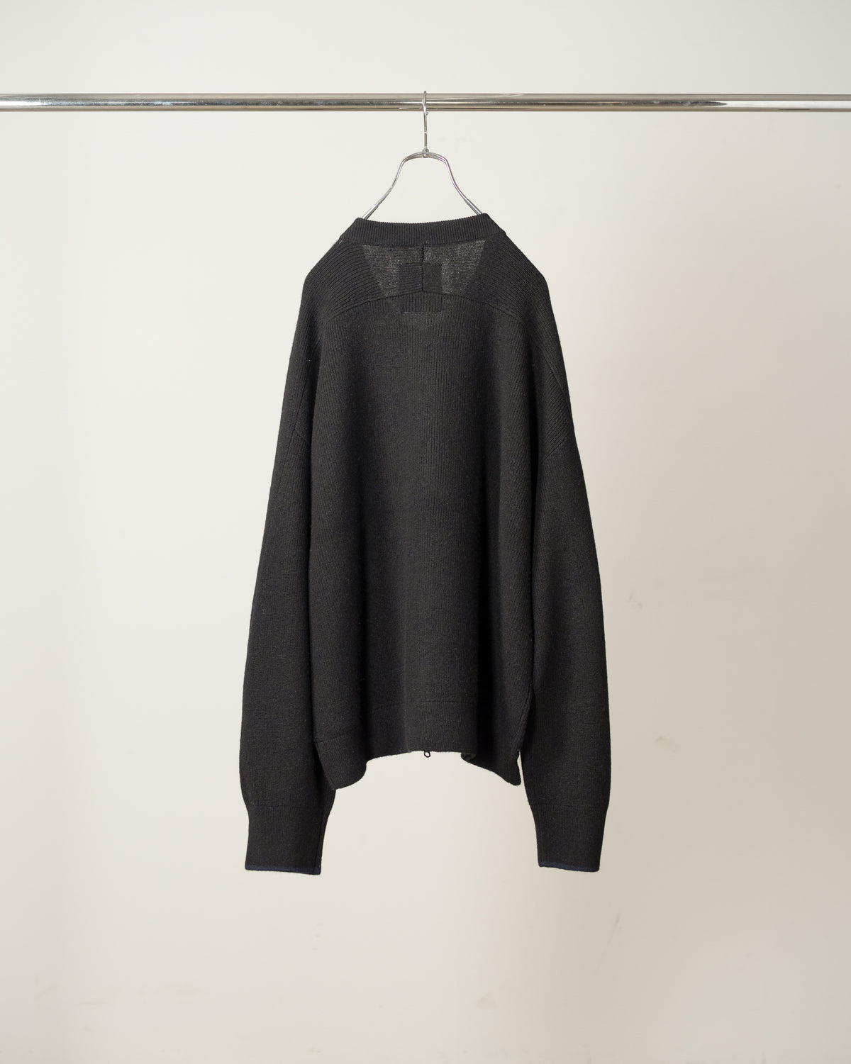 【ANCELLM】FULL ZIPPED KNIT CARDIGAN - BLACK