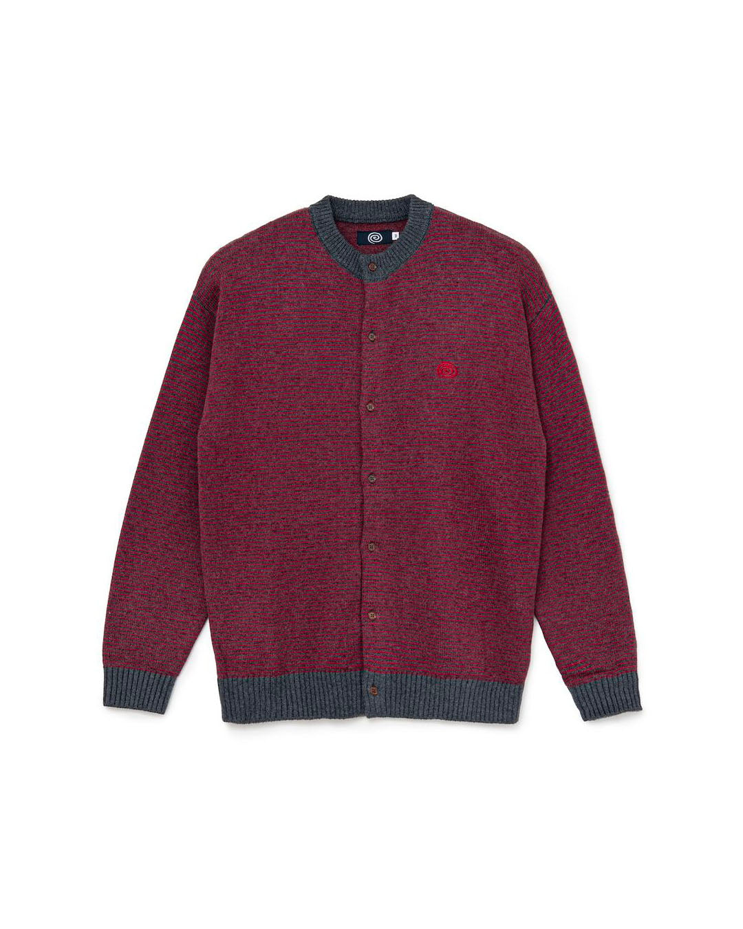 【SOL】KNITTED BORDER CADIGAN - BURGUNDY&CHARCOAL