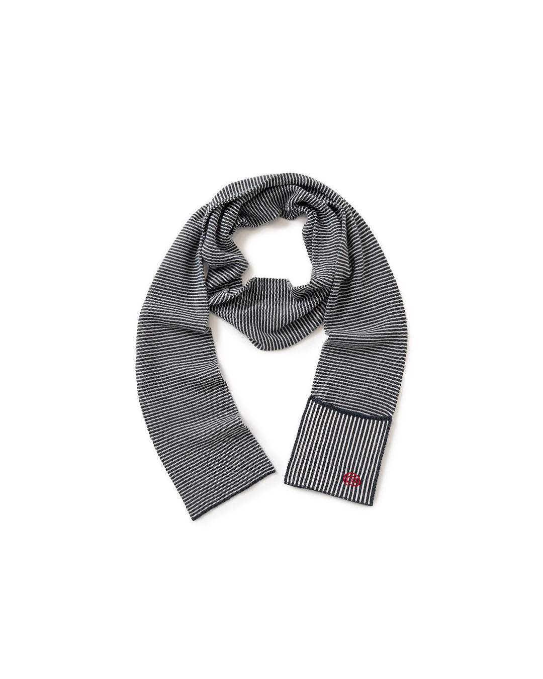 【SOL】KNITTED BORDER SCARF - BLACK&IVORY