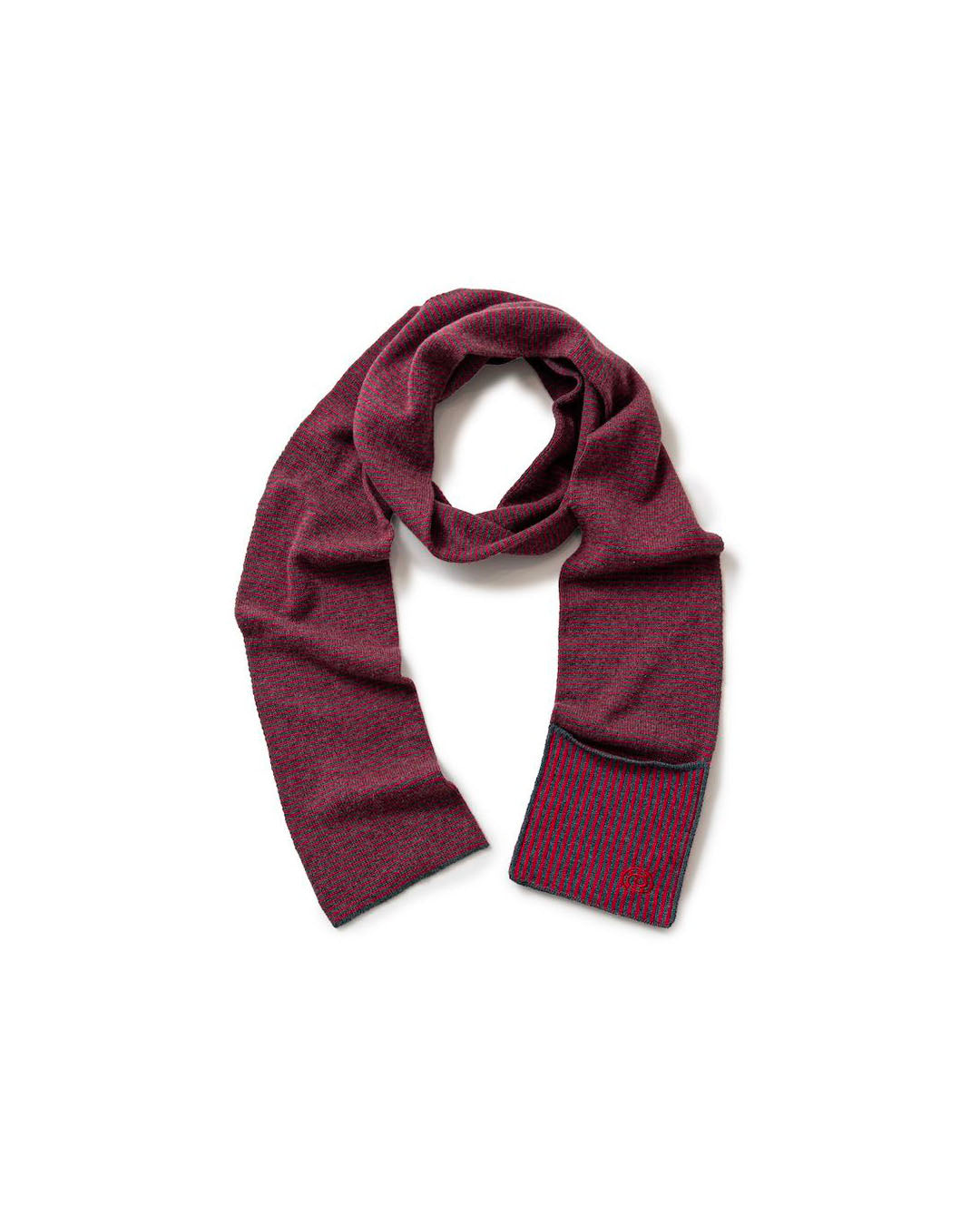 【SOL】KNITTED BORDER SCARF - BURGUNDY&CHARCOAL
