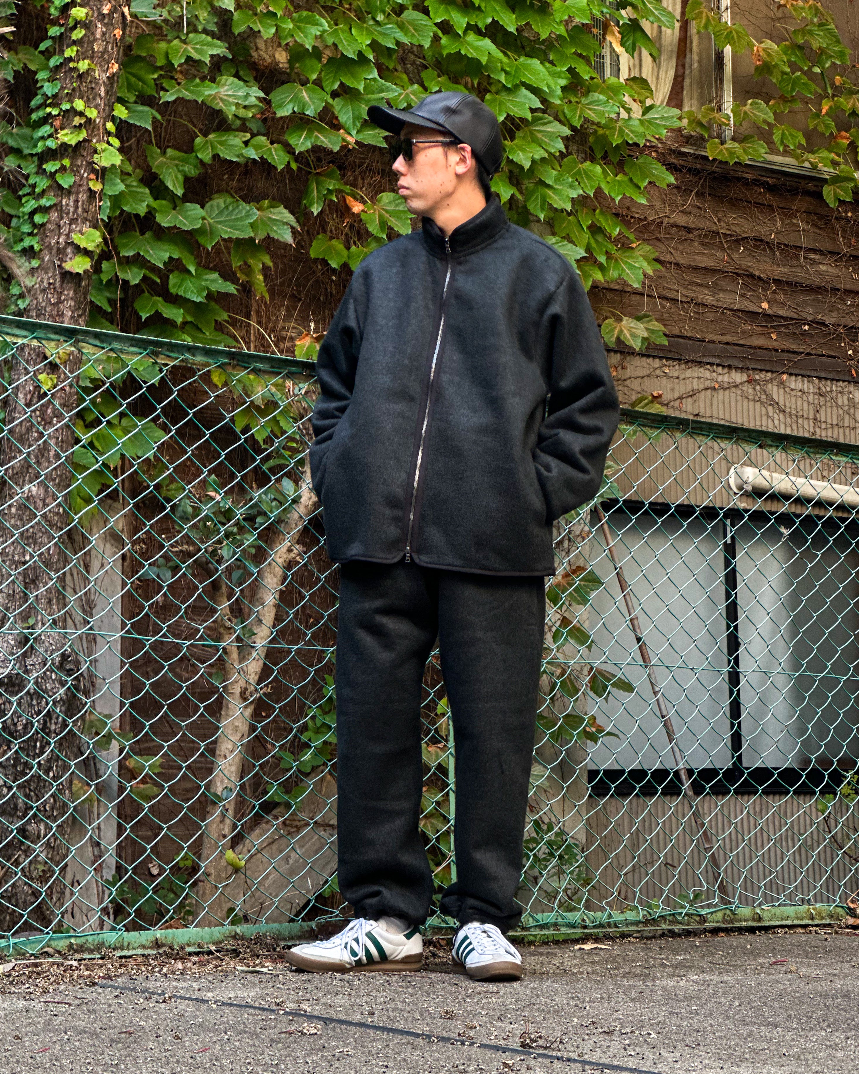 【blurhms】PE/SILK FLEECE ZIP JACKET - HEATHE BLACK