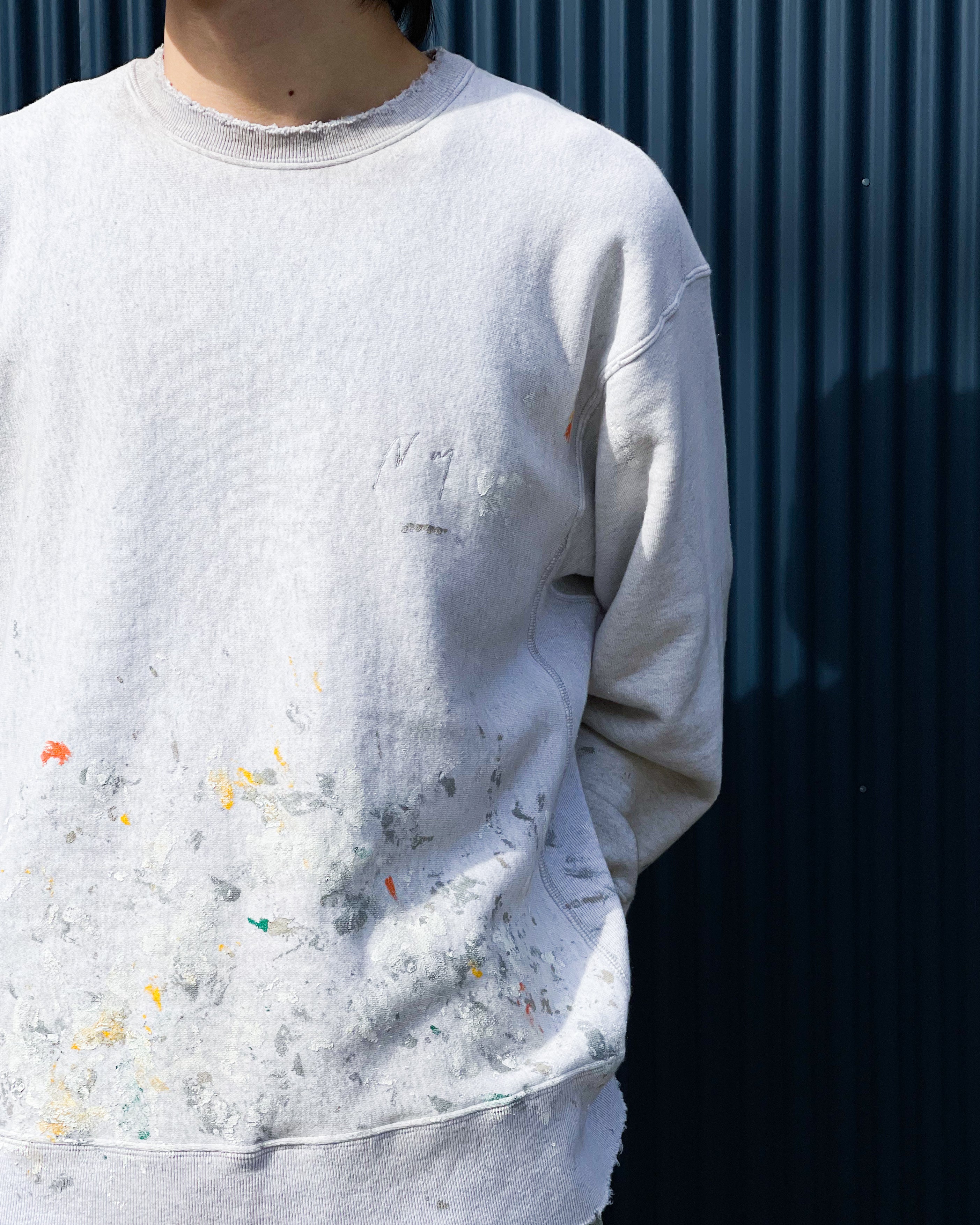 ANCELLM]HAND PAINTING SWEAT SHIRT - ASH GRAY – pan-kanazawa