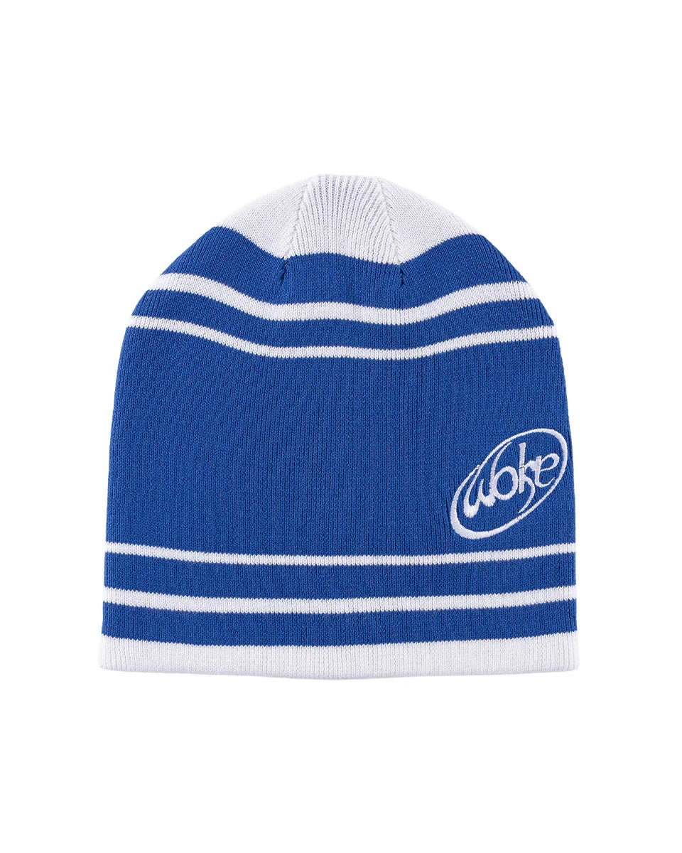 【WOKE EDGE】WAVE LOGO BORDER BEANIE - BLUE