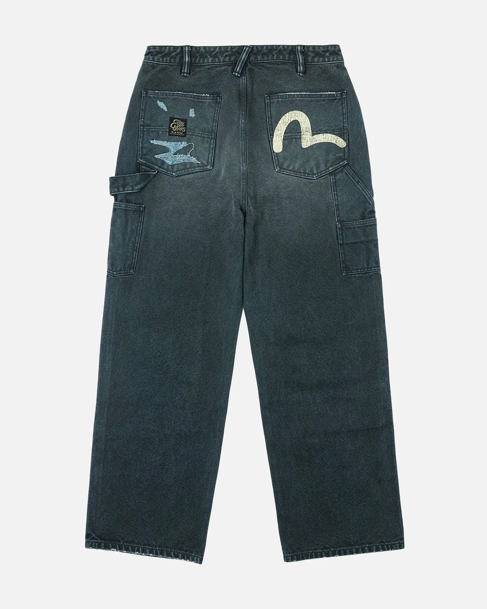 【EVISU】DISTRESSED DOUBLE KNEE PANTS-RELAX FIT - NAVY