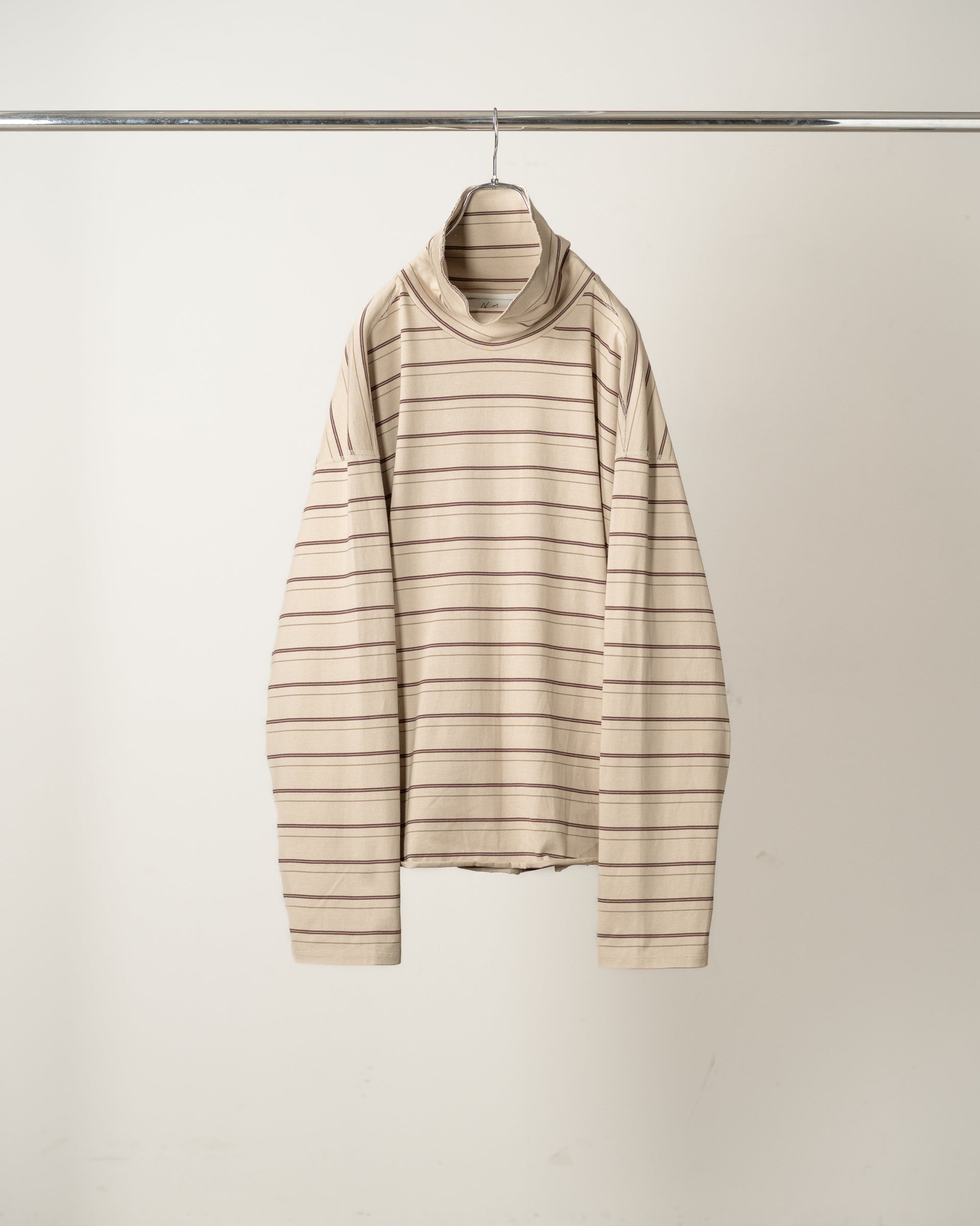 【ANCELLM】TURTLENECK BORDER LS T-SHIRT - BEIGE