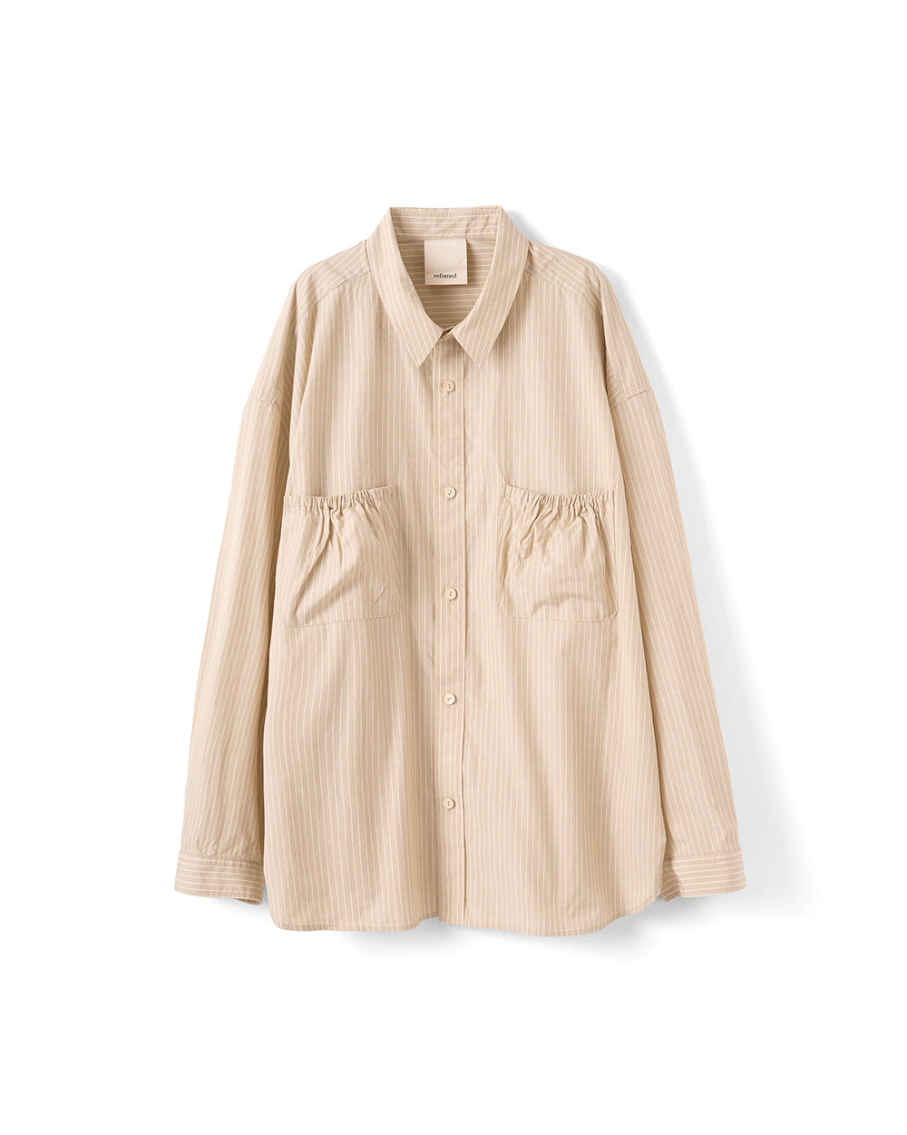 [REFOMED] WRIST PATCH WIDE SHIRT “STRIPE” - BEIGE