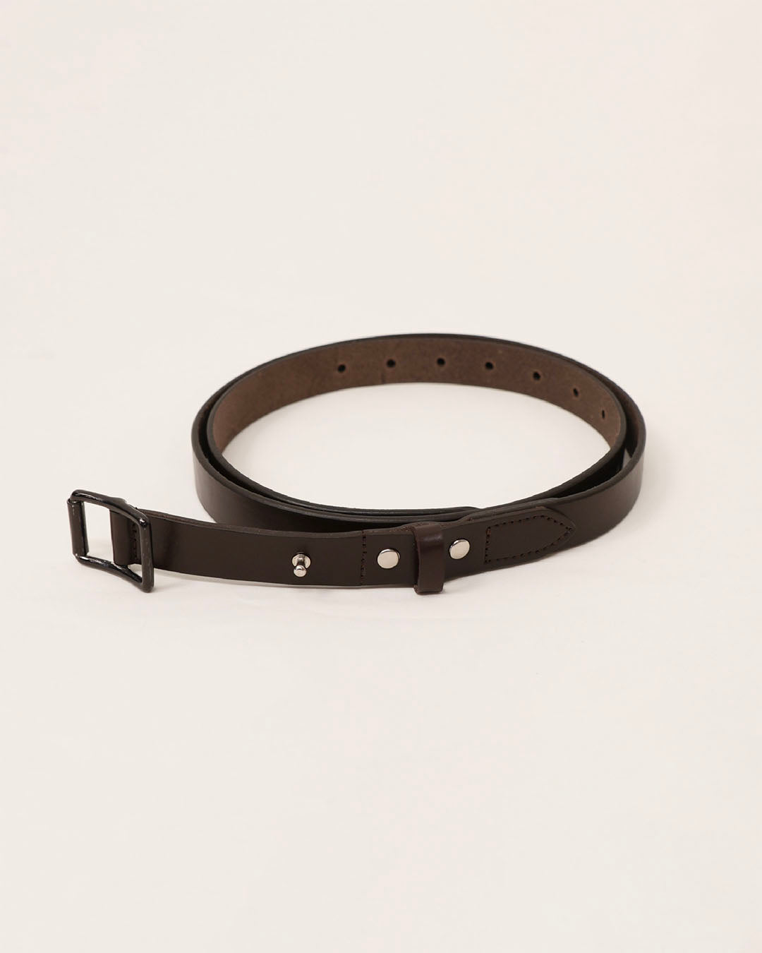 [ANCELLM] BUTTON STUD LEATHER BELT - BROWN