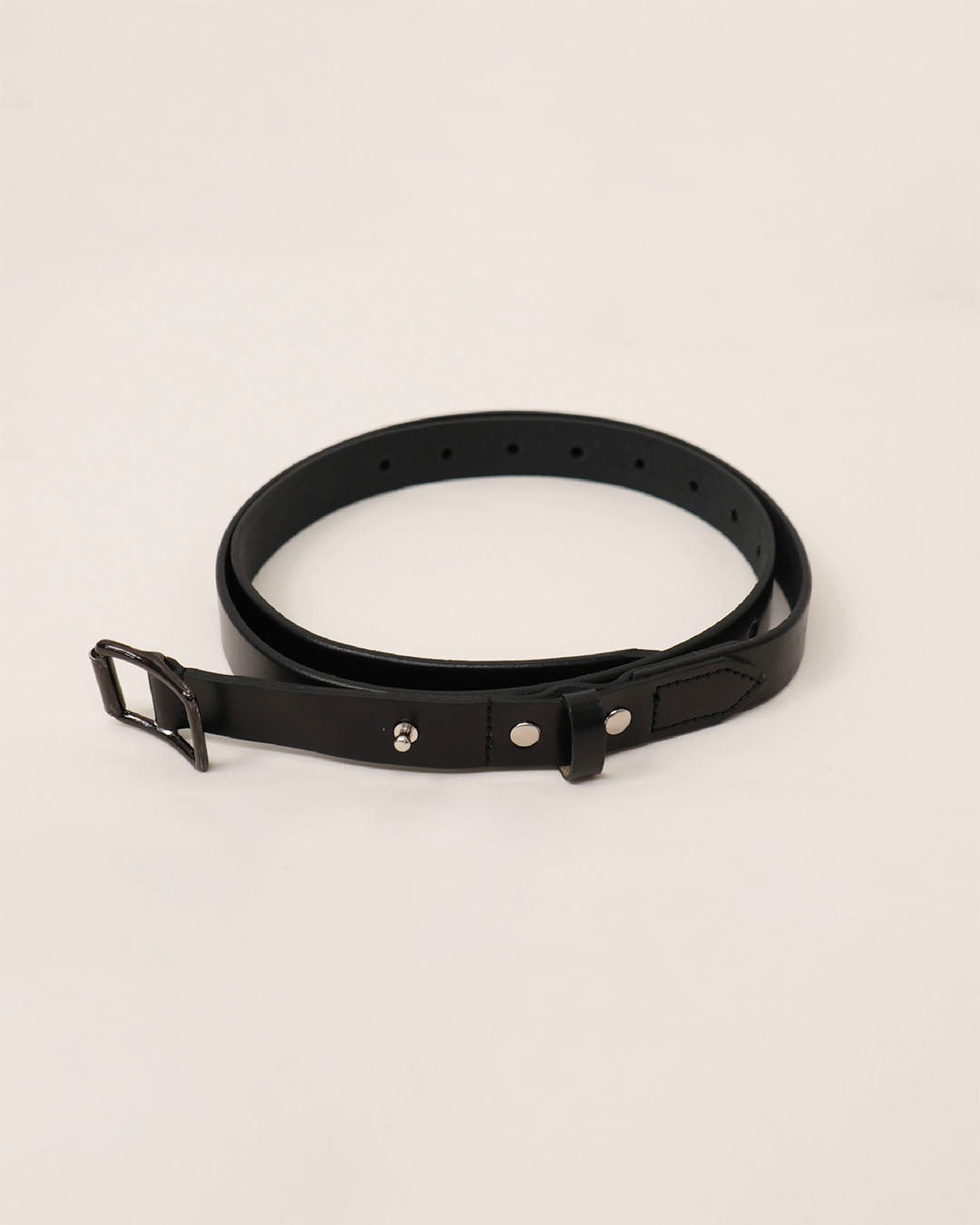 【ANCELLM】BUTTON STUD LEATHER BELT - BLACK
