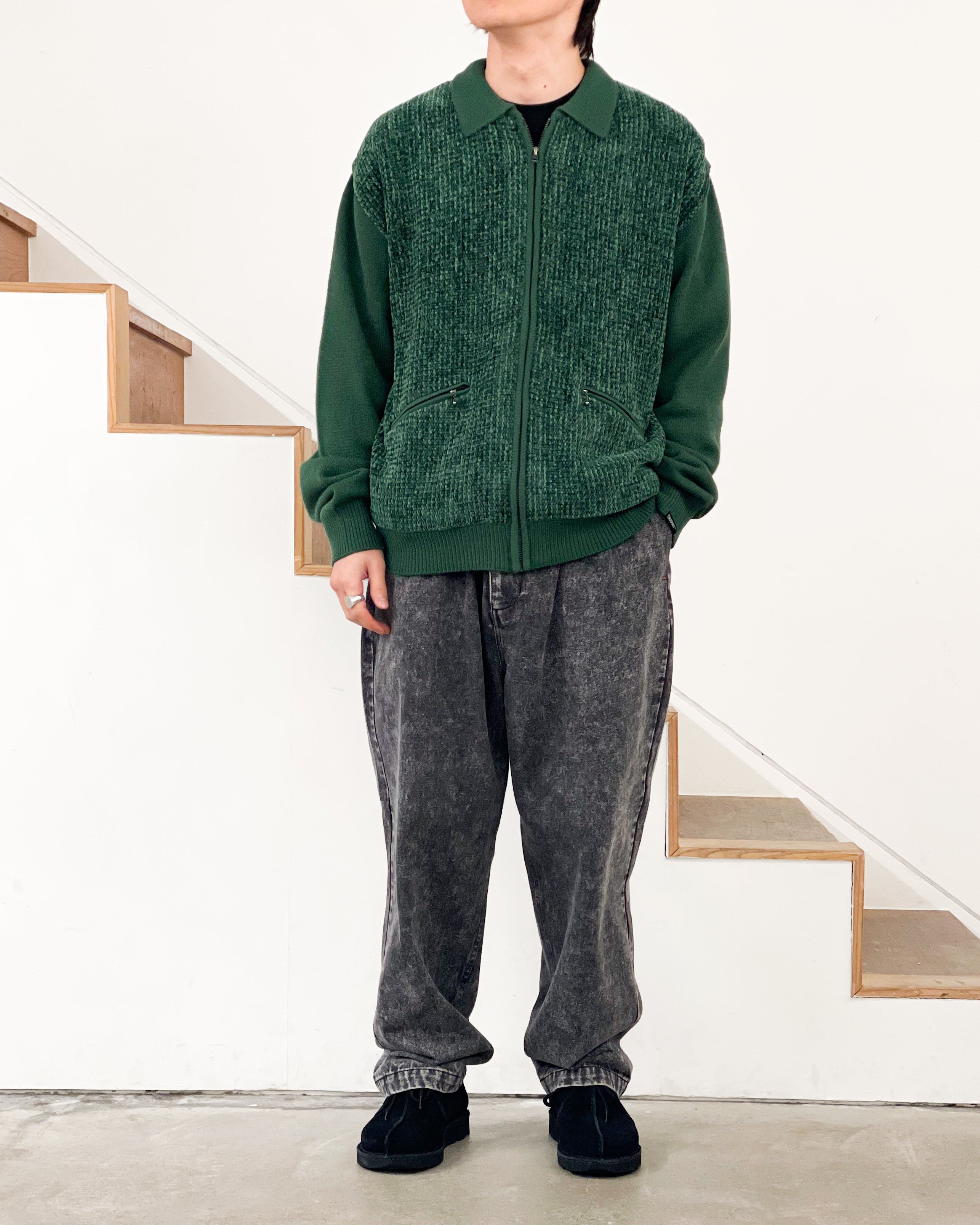 【THISISNEVERTHAT】VELVET KNIT ZIP POLO - GREEN